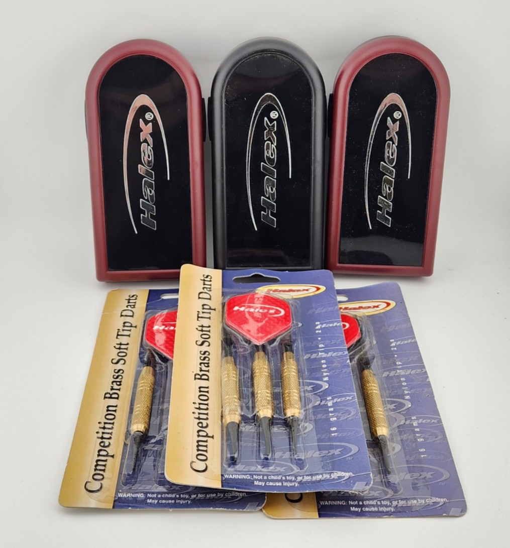 Halex Competition Brass Soft Tip Darts Lot New in Box - 16 gm - 3 Cases & Extras