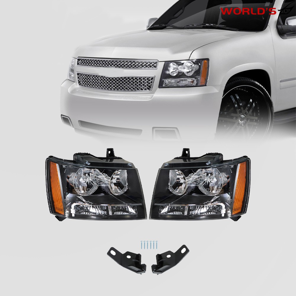 Headlights Pair For Chevy Avalanche/Suburban/Tahoe 07-14 Black Halogen W/o blubs