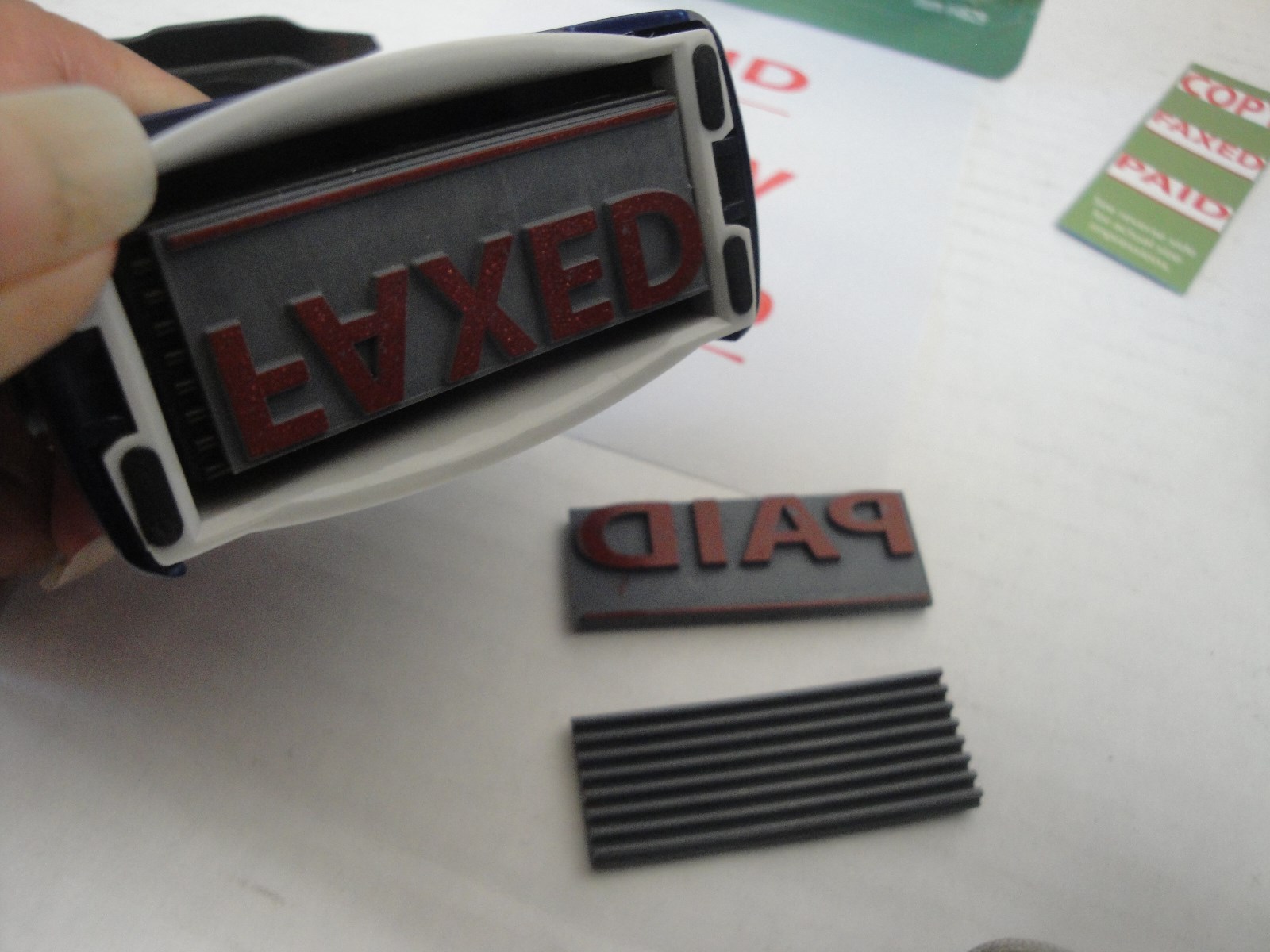 QWIKMARK 3 in 1 Message Rubber Stamp Paid-Copy-Faxed Self-Inking NEW-SEALED