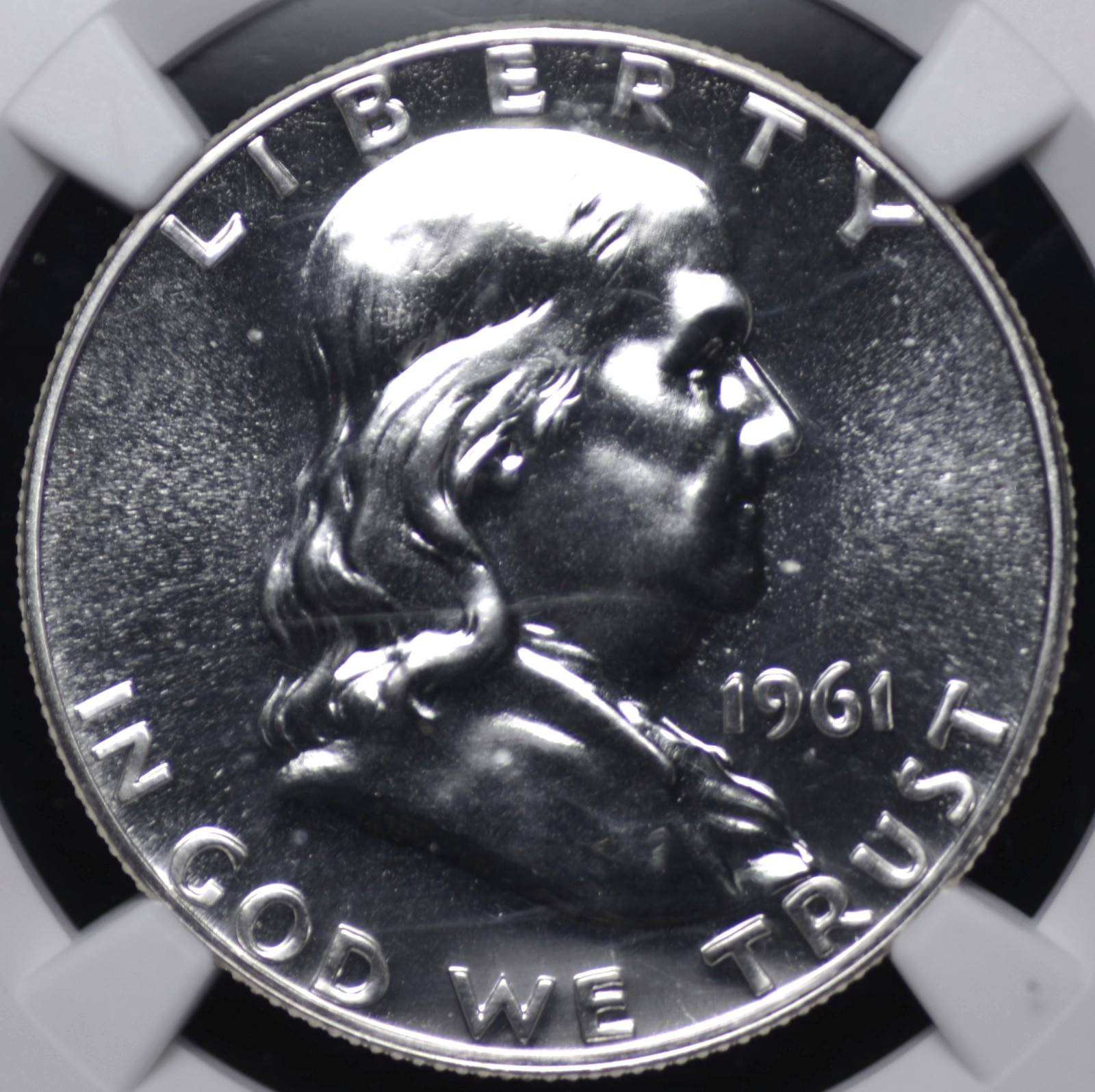 1961 FRANKLIN HALF DOLLAR NGC PROOF 67 GLASSY FULL BRILLIANCE AND UNTONED, JUST