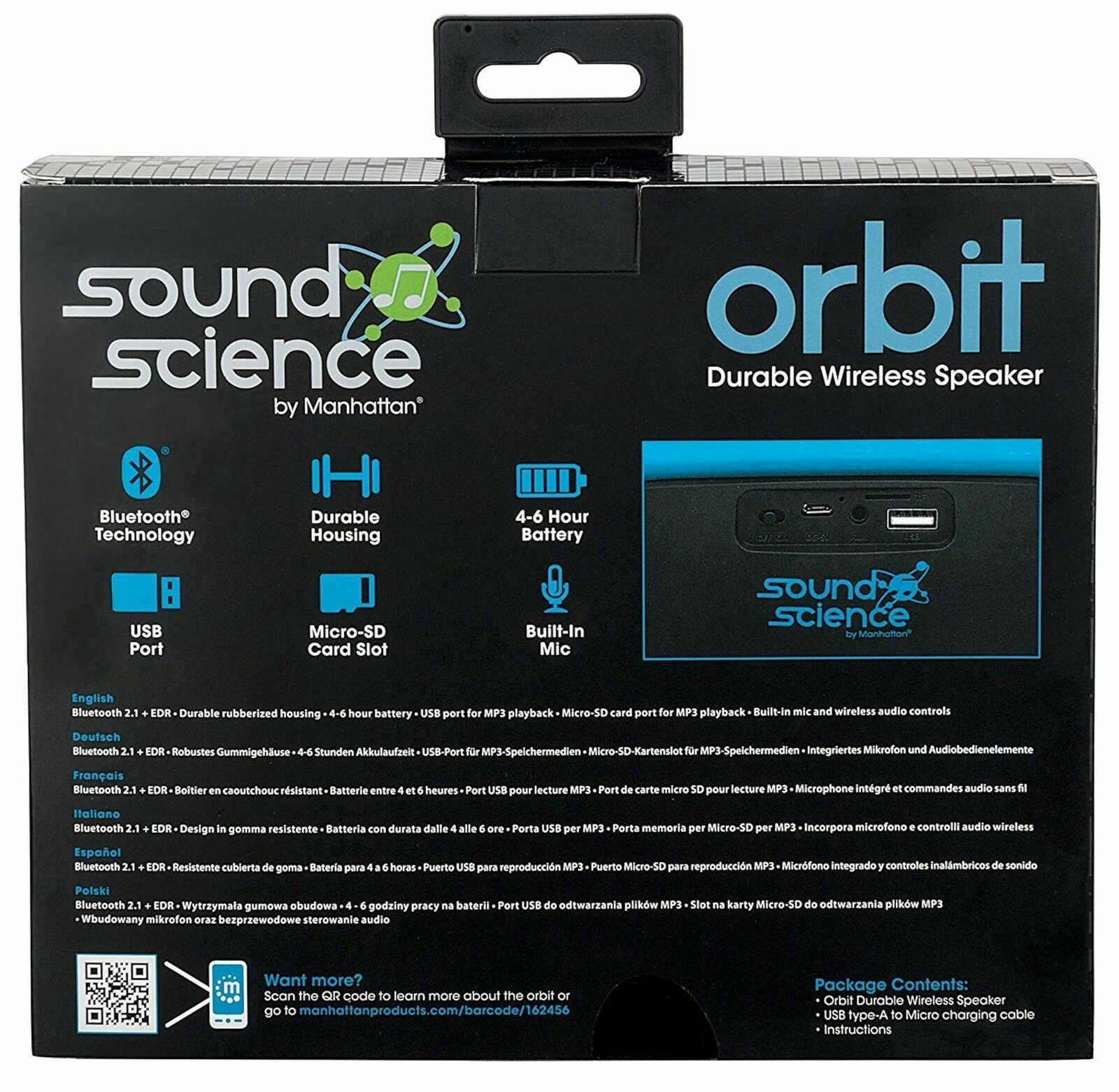 NEW Manhattan Sound Science ORBIT Durable Bluetooth Speaker Wireless BLUE 162371