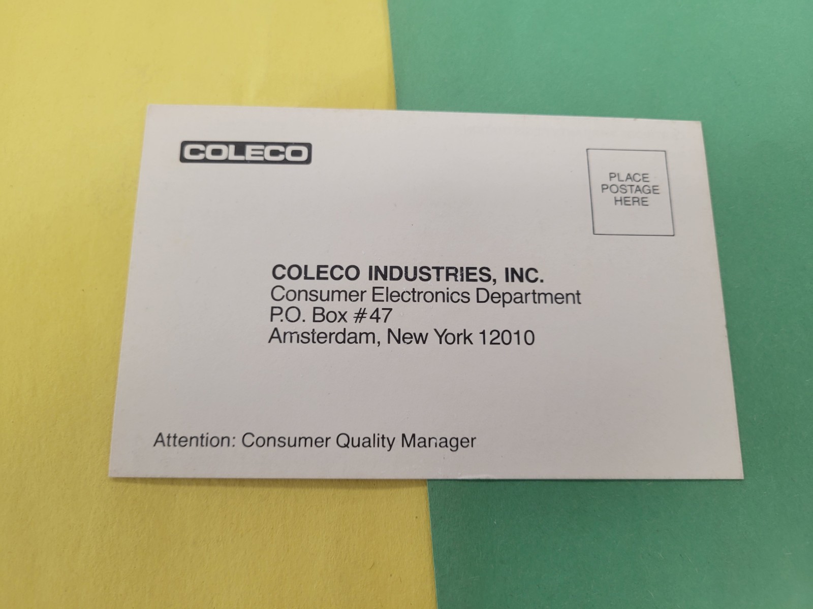 coleco industries colecovision registration Card Insert