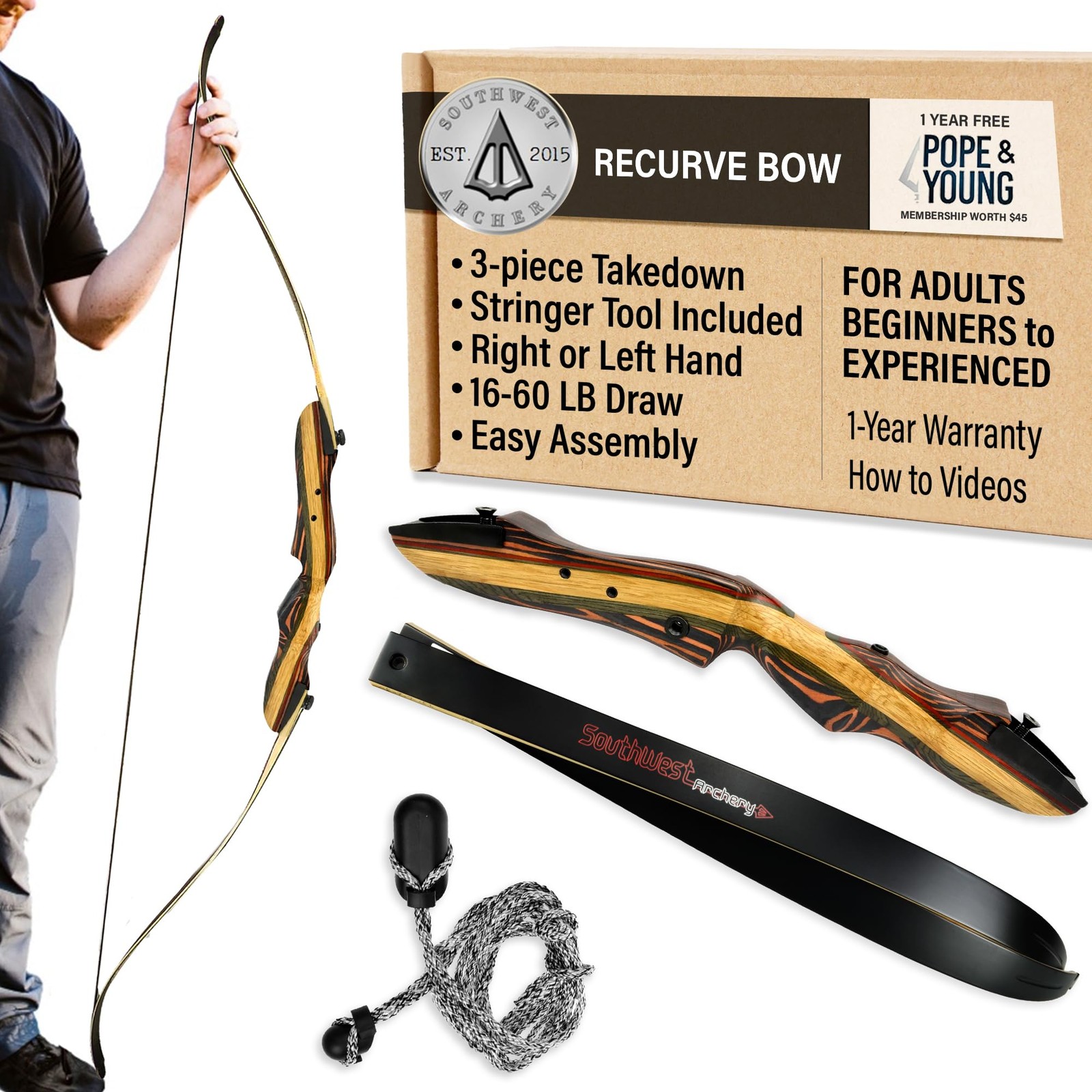 Southwest Archery Tigershark Takedown Recurve Bow 62 Hunting Bow Weights In Usa