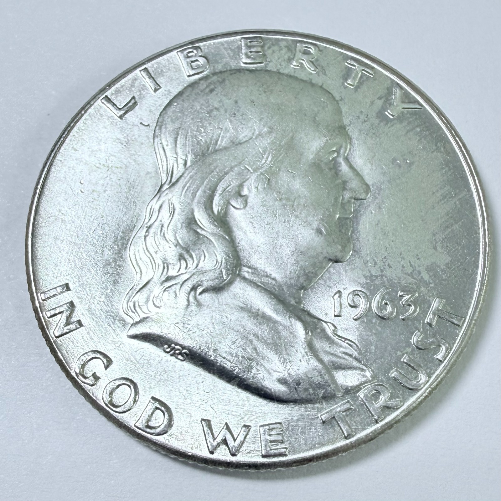 1963 Franklin Half Dollar 50C, 90% Silver, About Uncirculated Details #10273