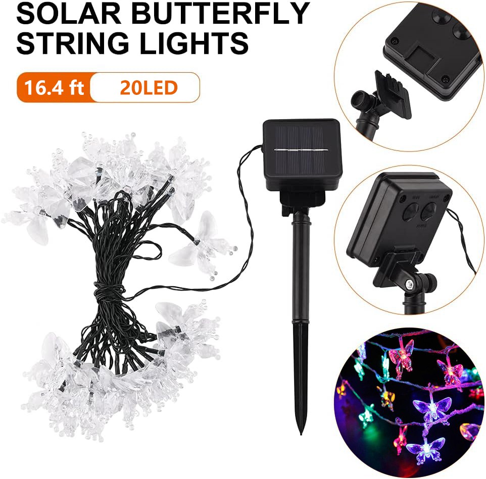 16.4ft Solar Butterfly String Lights - Waterproof LED Garden Patio Yard Decor