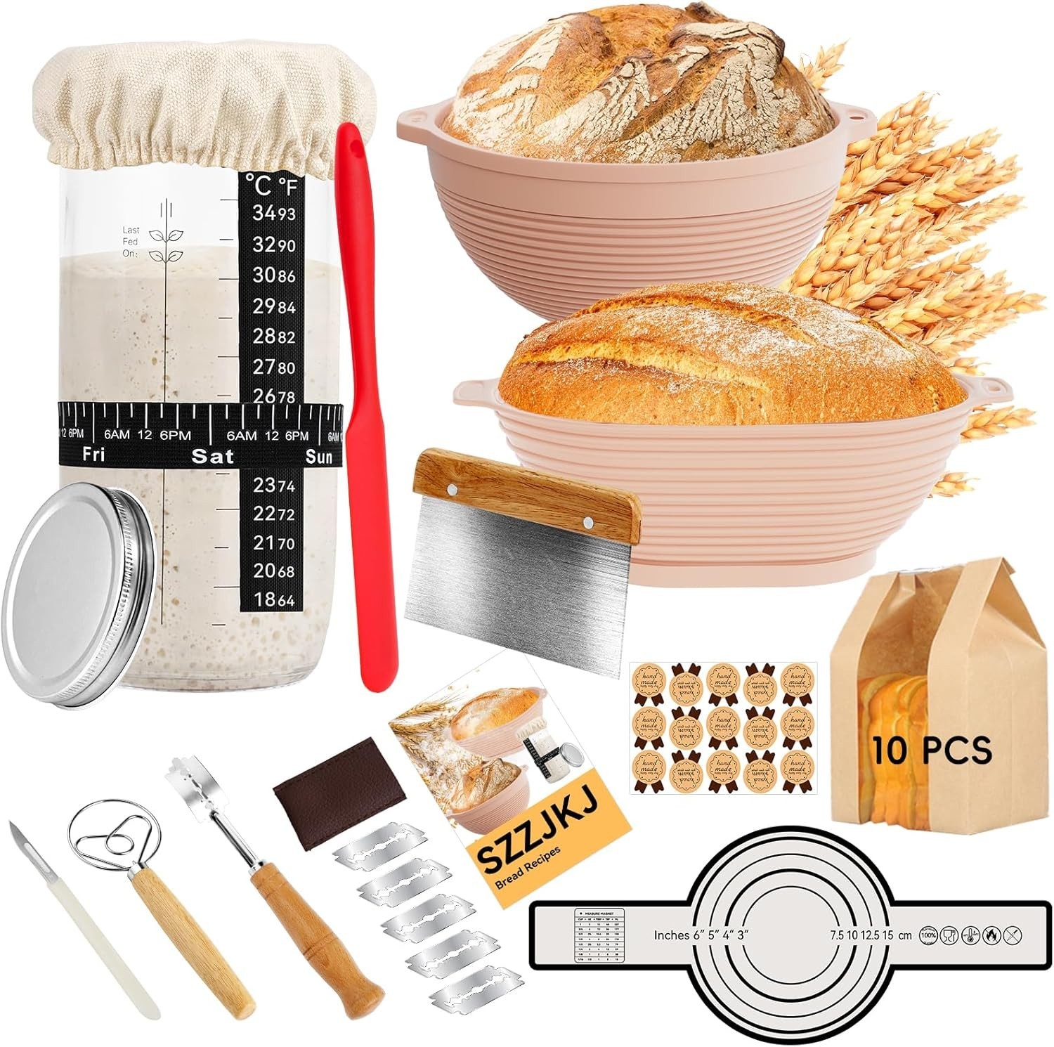 Sourdough Starter Kit Bread Proofing Baskets Scrapers Lame 24pcs