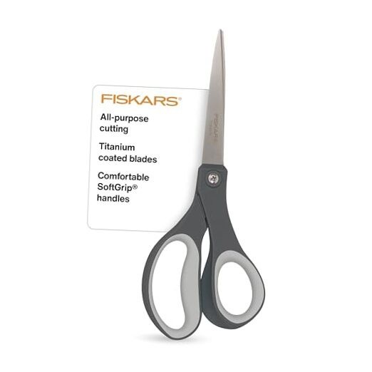Fiskars 8" Comfort Grip Titanium All Purpose Scissors, Sharp Stainless Steel