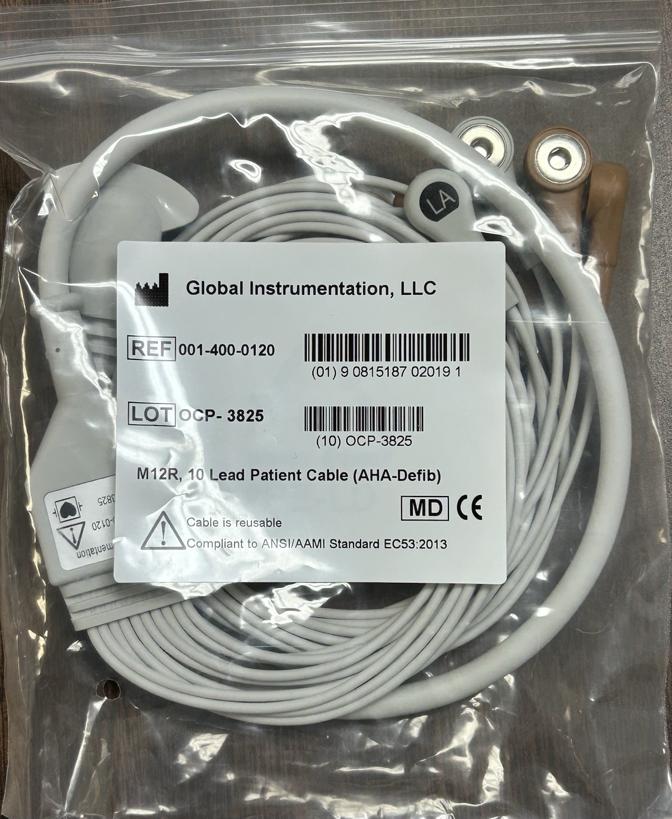 NEW Global Instrument  REF 001-400-0002  MR12 10 Lead Patient Cable (AHA-Defib)