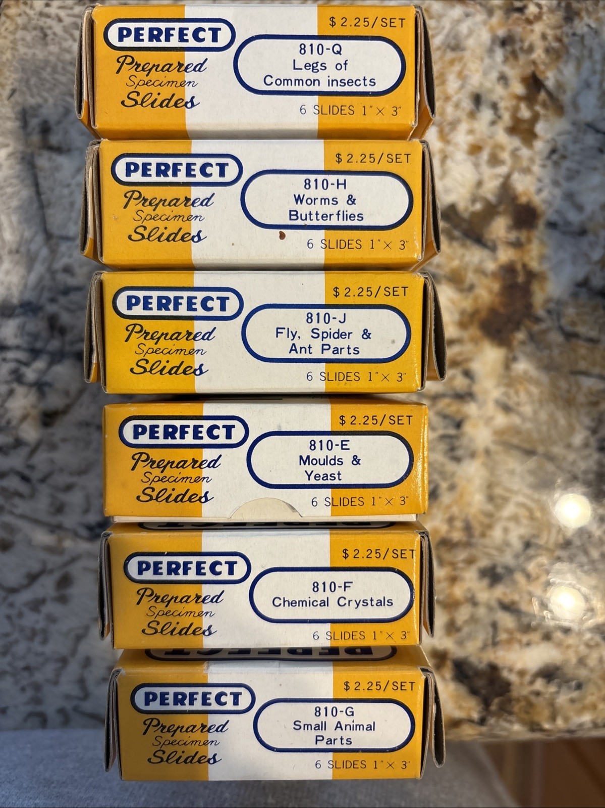 Perfect Prepared Specimen Slides, 6 boxes, 6 Slides per Box, 810-E,F,G,H,J & Q