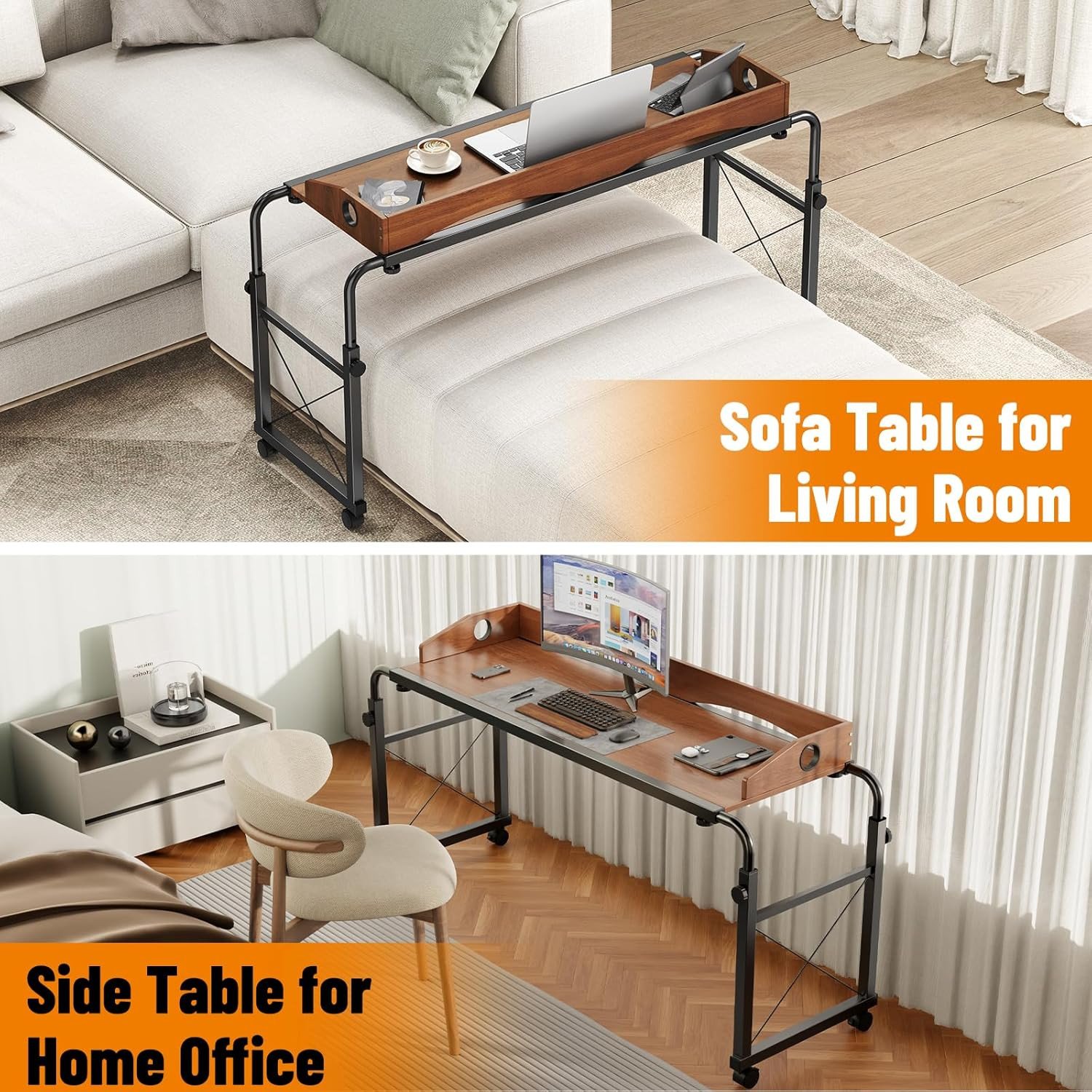 Laptop Desk for Bed, Adjustable Height & Length Laptop Bed Table,Overbed Table w