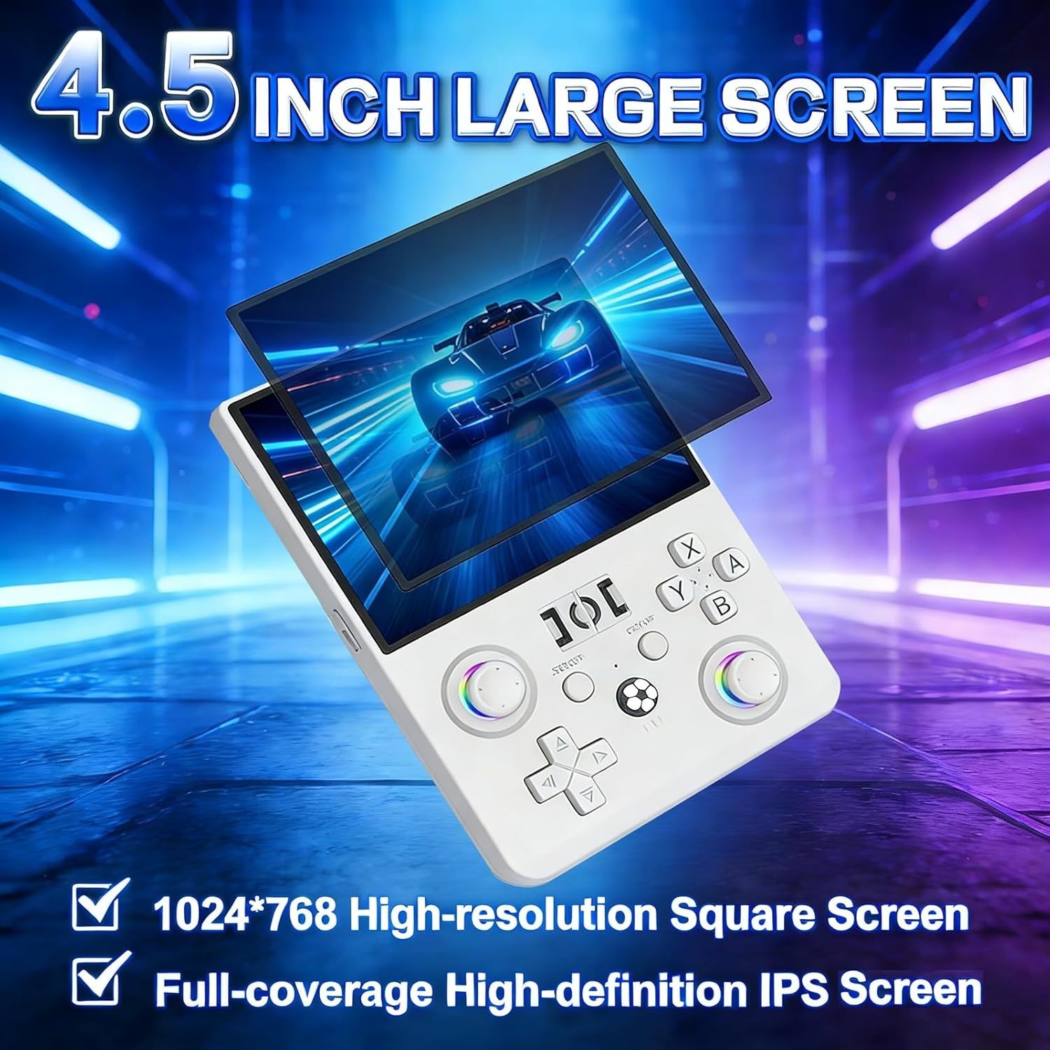 R36MAX 2 Retro Handheld Game Console, 4.5 Inch IPS HD Screen Inch, White