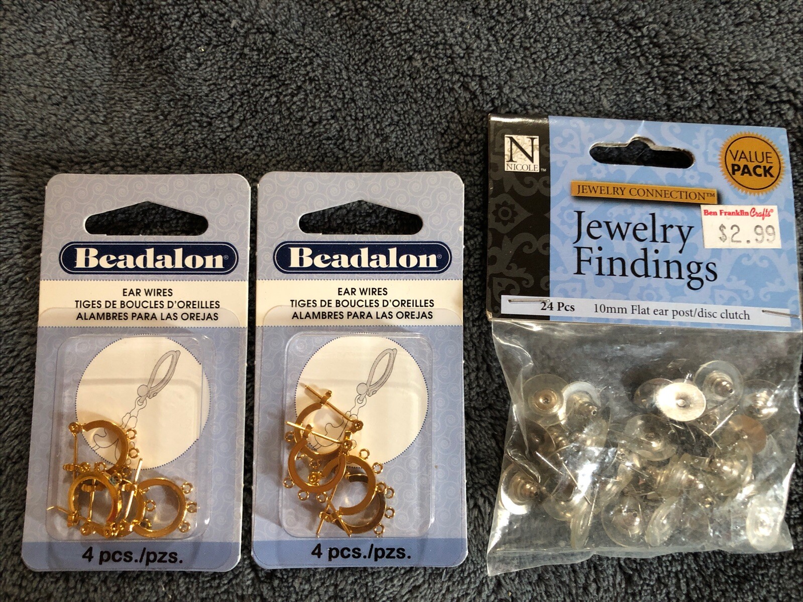 2 NEW BEADALON GOLD PLATE EAR WIRES & NICOLE POST & BACKS EARRING MAKING SALE