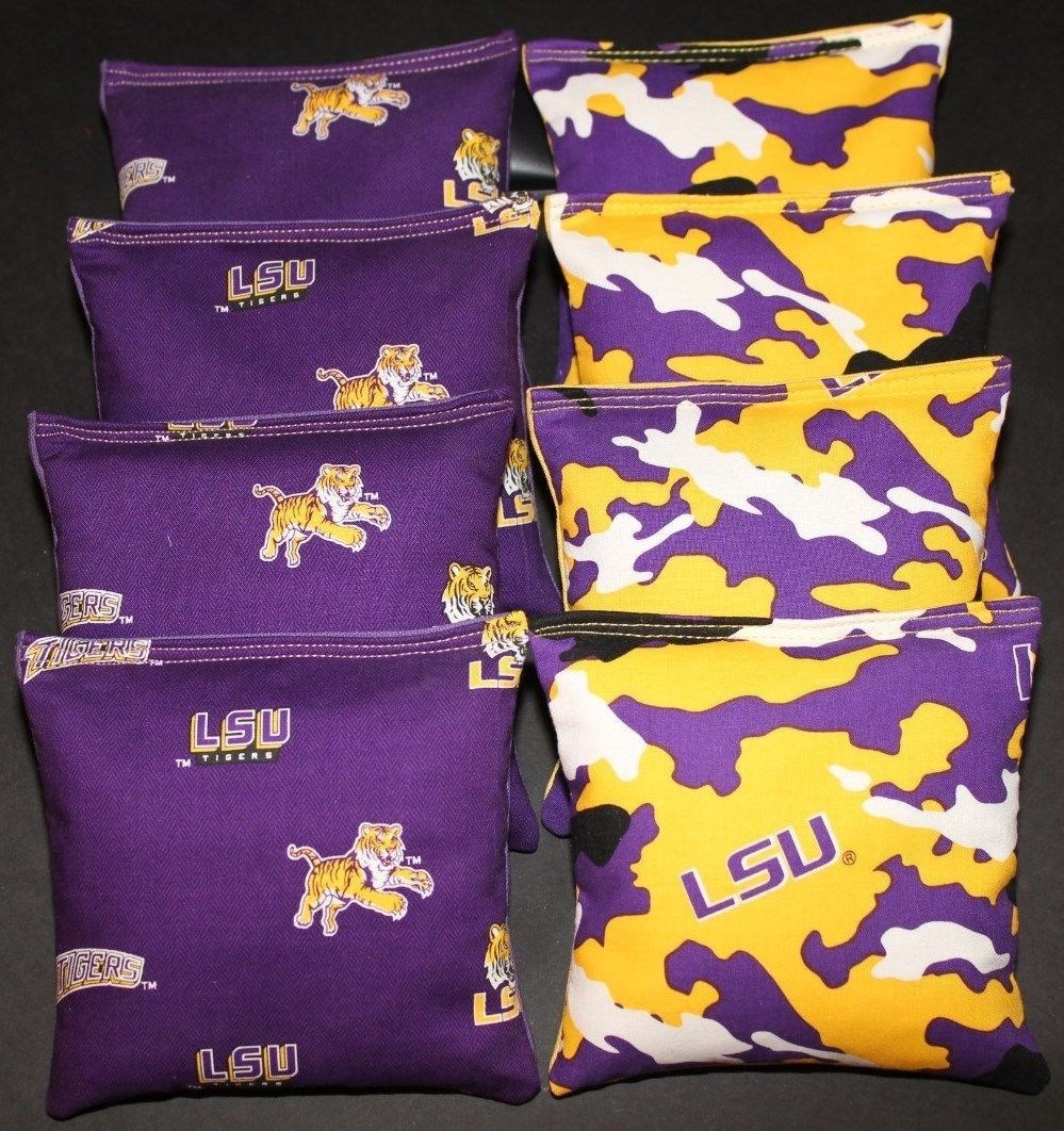 8 CORNHOLE BEANBAGS made w LOUISIANA University LSU TIGERS Fabric