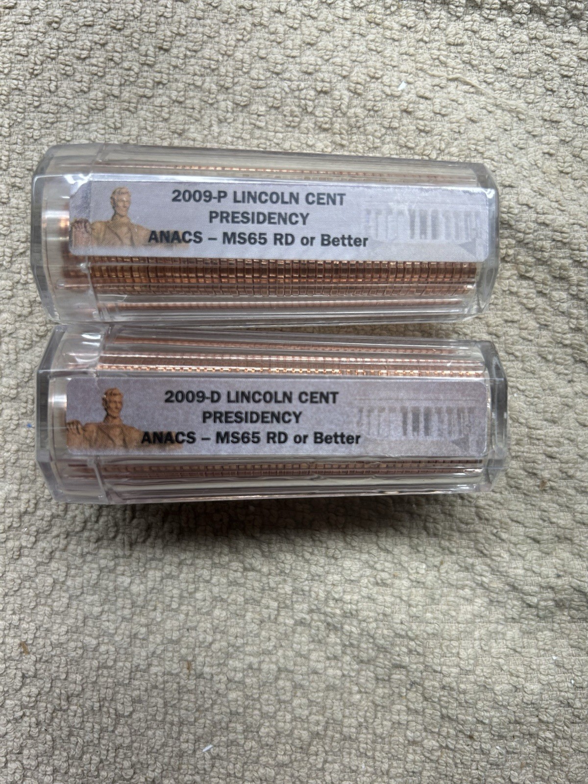 2009 P & D Lincoln Cent 'Presidency ’ 2 Roll Set ANACS MS65 RD or Better