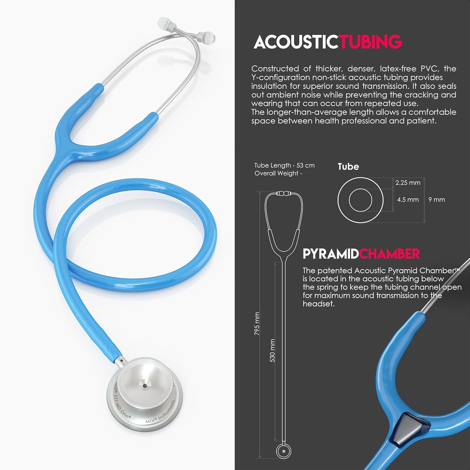 Stainless Steel Stethoscope Adult Dual Head Light Blue Tube Silver Head