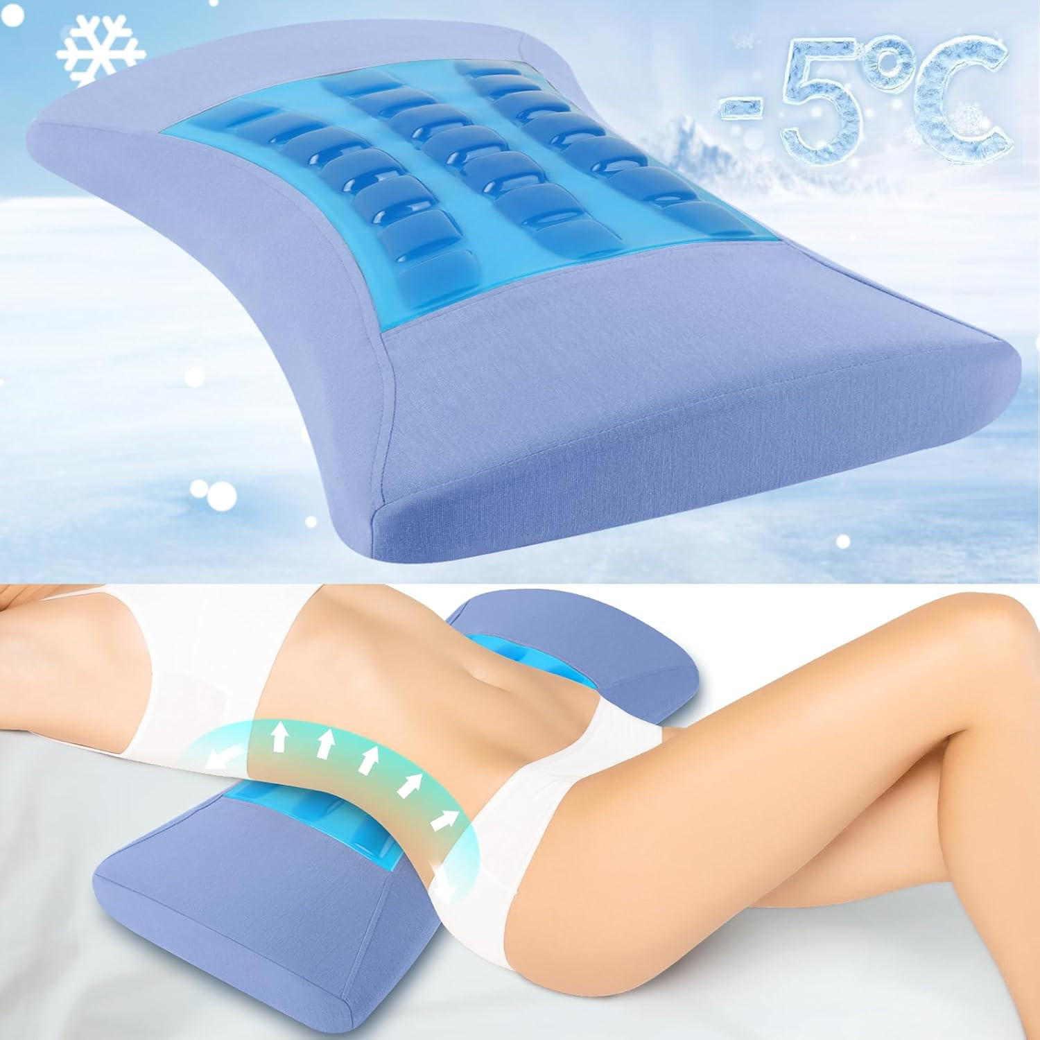 Lumbar Support Pillow for Bed Relief Lower Back Pain with Cooling Gel: Sciatica