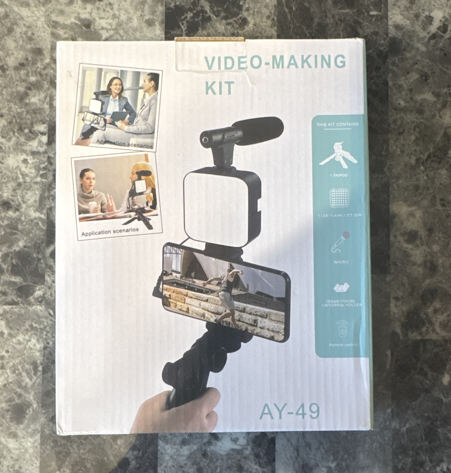 AY-49 Smartphone Video Stabilizer Kit Tripod LED Light Microphone - Plastic