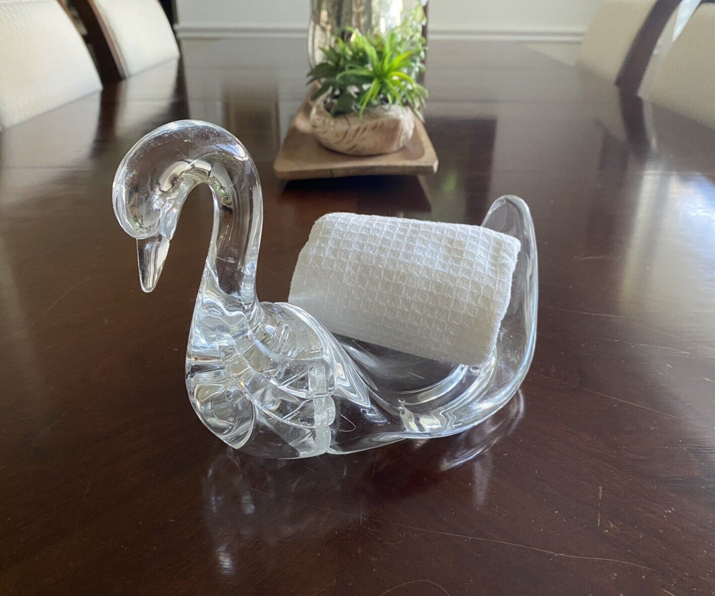 Vintage MCM Lucite Clear Swan Towel Soap or Flower Holder 9” x5.5” x 6.25” Tall