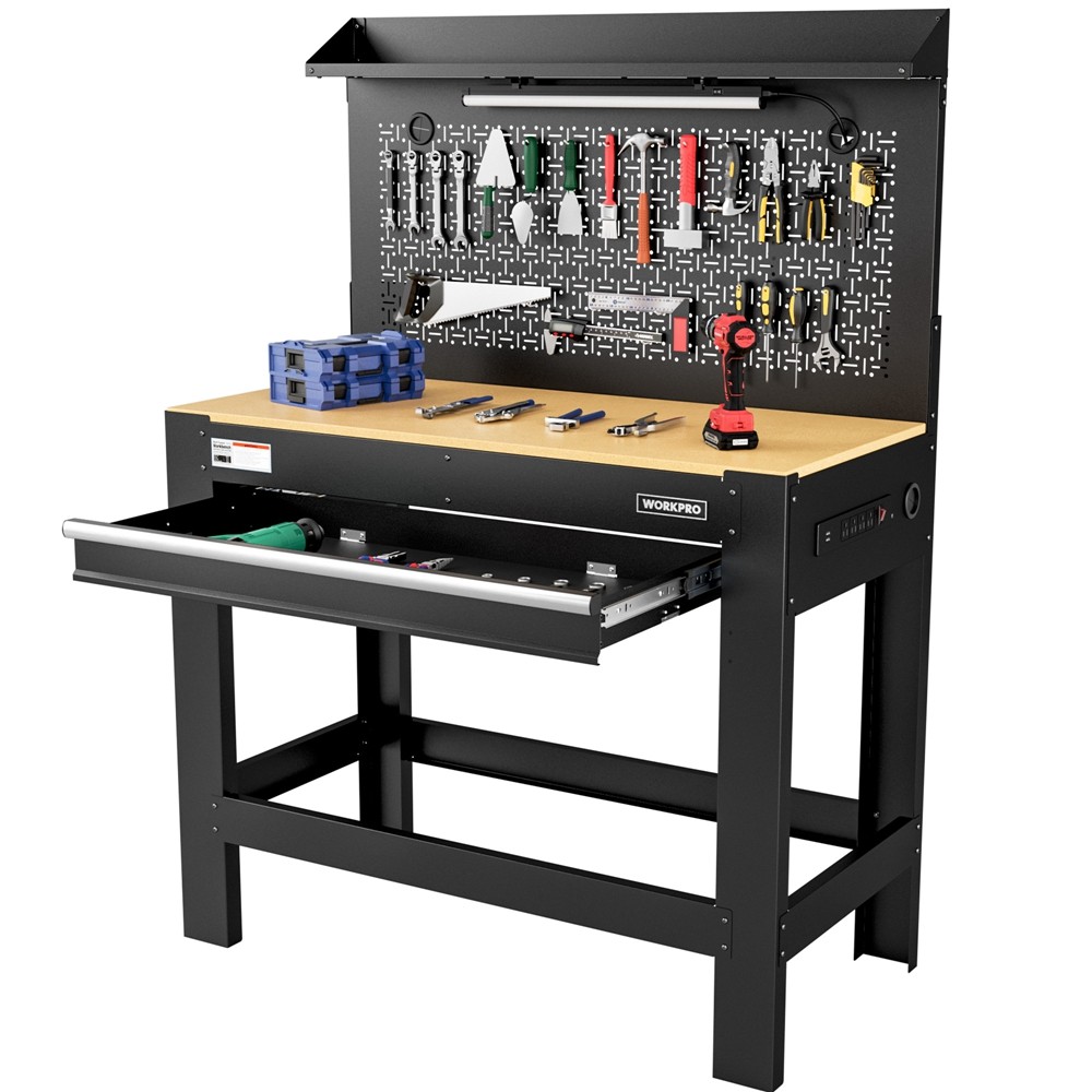 WORKPRO 45" Garage Workbench with Storage Heavy-Duty Workbench with Pegboard New
