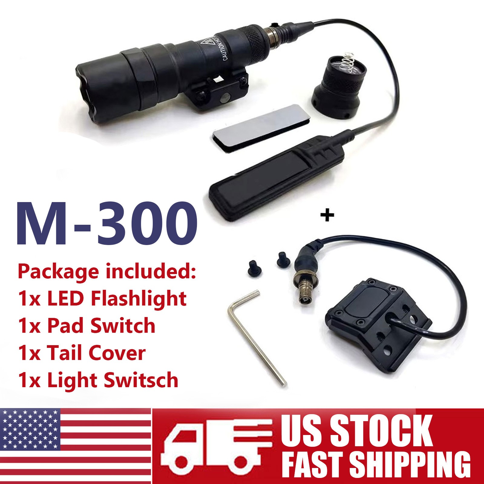 Tactical Light M300B Mini Weaponlight With Button Light Switch For Rifle Gear US
