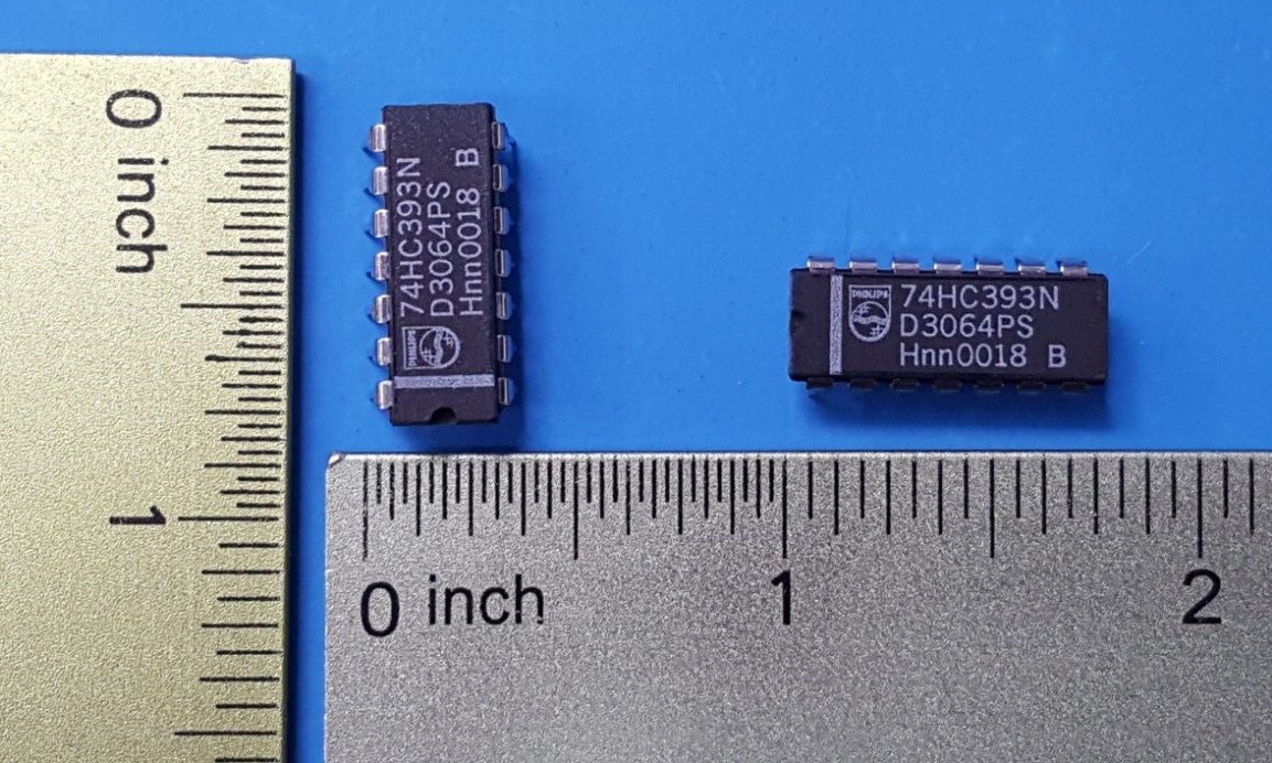 (2PCs)COUNTER IC , 74HC393N, PHILIPS, ASYN NEGATIVE EDGE TRIGGERED 4-BIT ,PDIP14