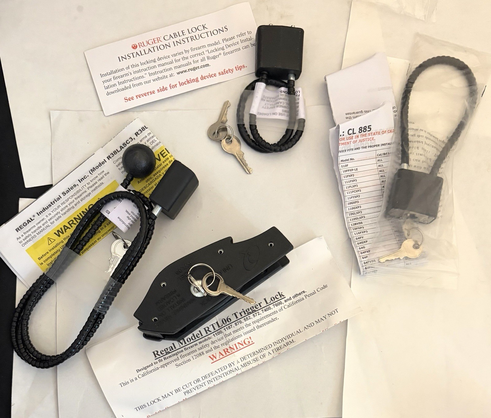 NEW - Lot Of 4 GUN SAFETY LOCKS With Keys - 3 Cable, 1 Trigger