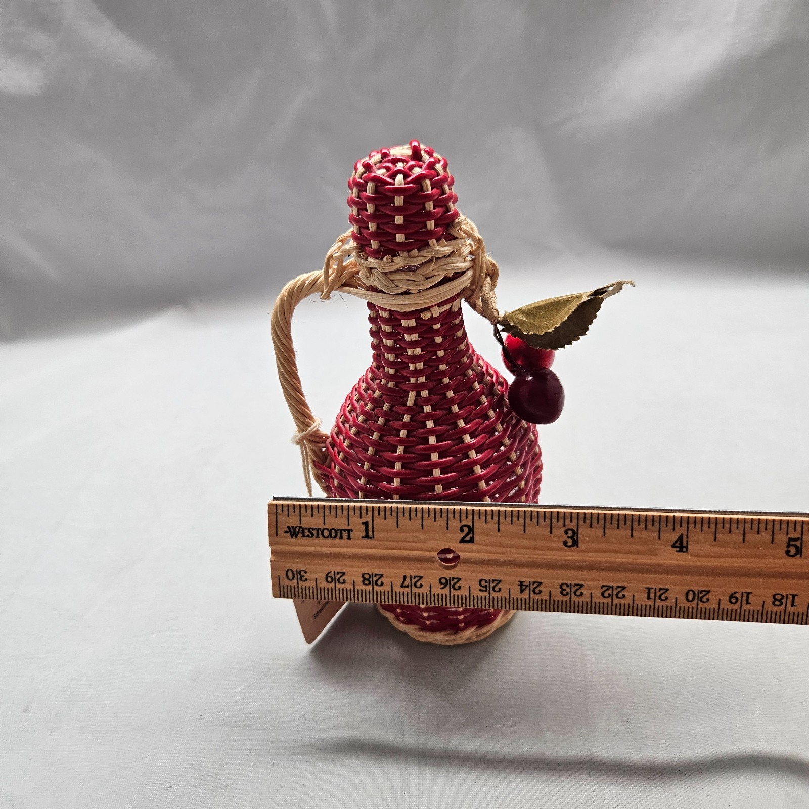 Vintage Empty Red Wicker Wraped Cherry Brandy Glass Bottle Blackforest Germany