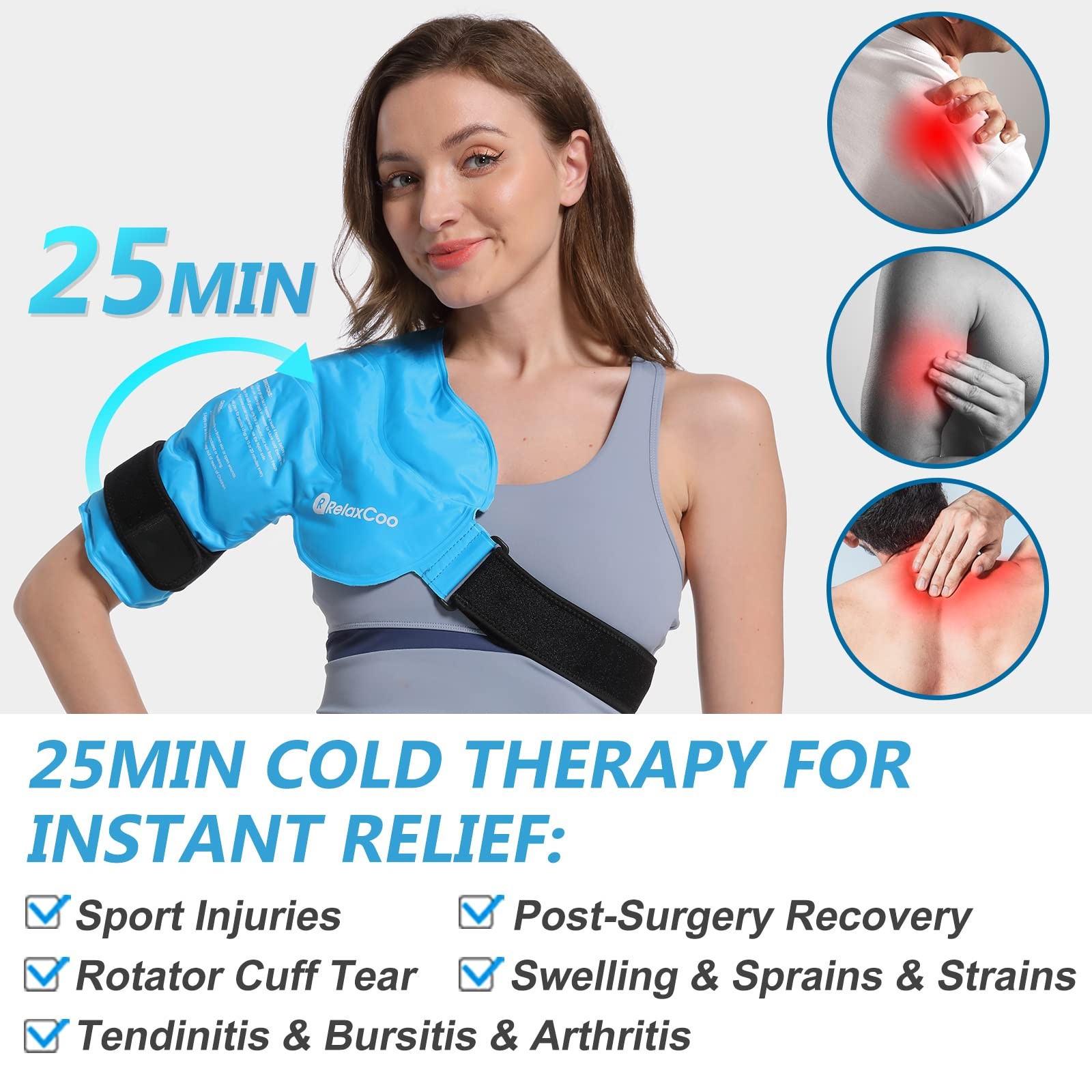 RelaxCoo Shoulder Ice Pack Rotator Cuff Cold Therapy, Reusable Standard, Blue
