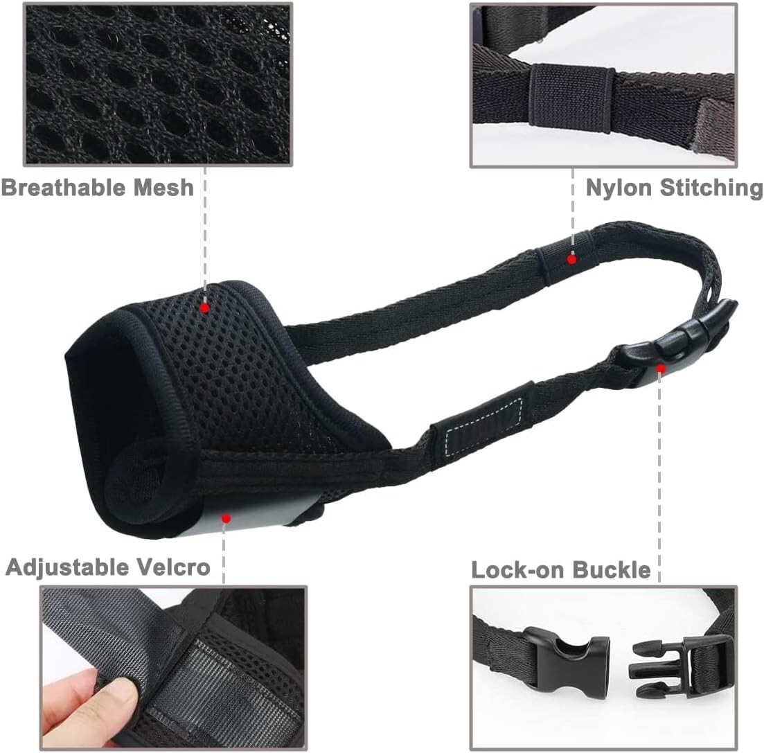 Humane Dog Muzzle for Large Breeds - Breathable Mesh, Adjustable Strap, Black, L