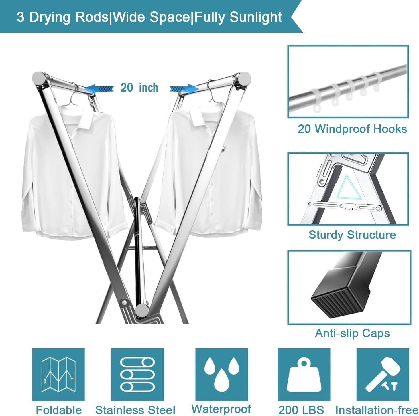 Drying Rack, Heavy Duty Stainless Steel Vertical Drying Pole