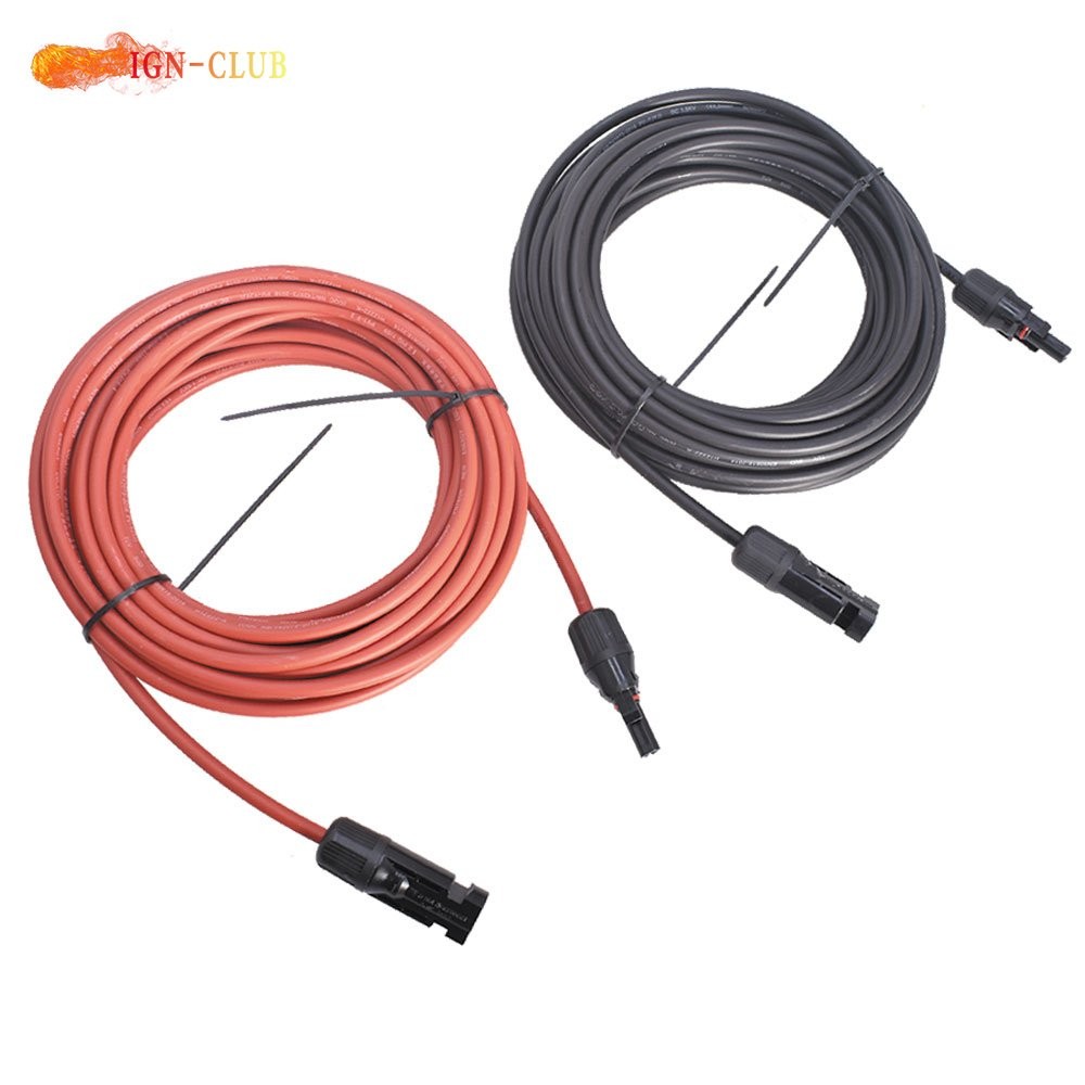 Solar Panel Extension Cable Wire Connector 30 FT Black + Red 12AWG 1 Pair