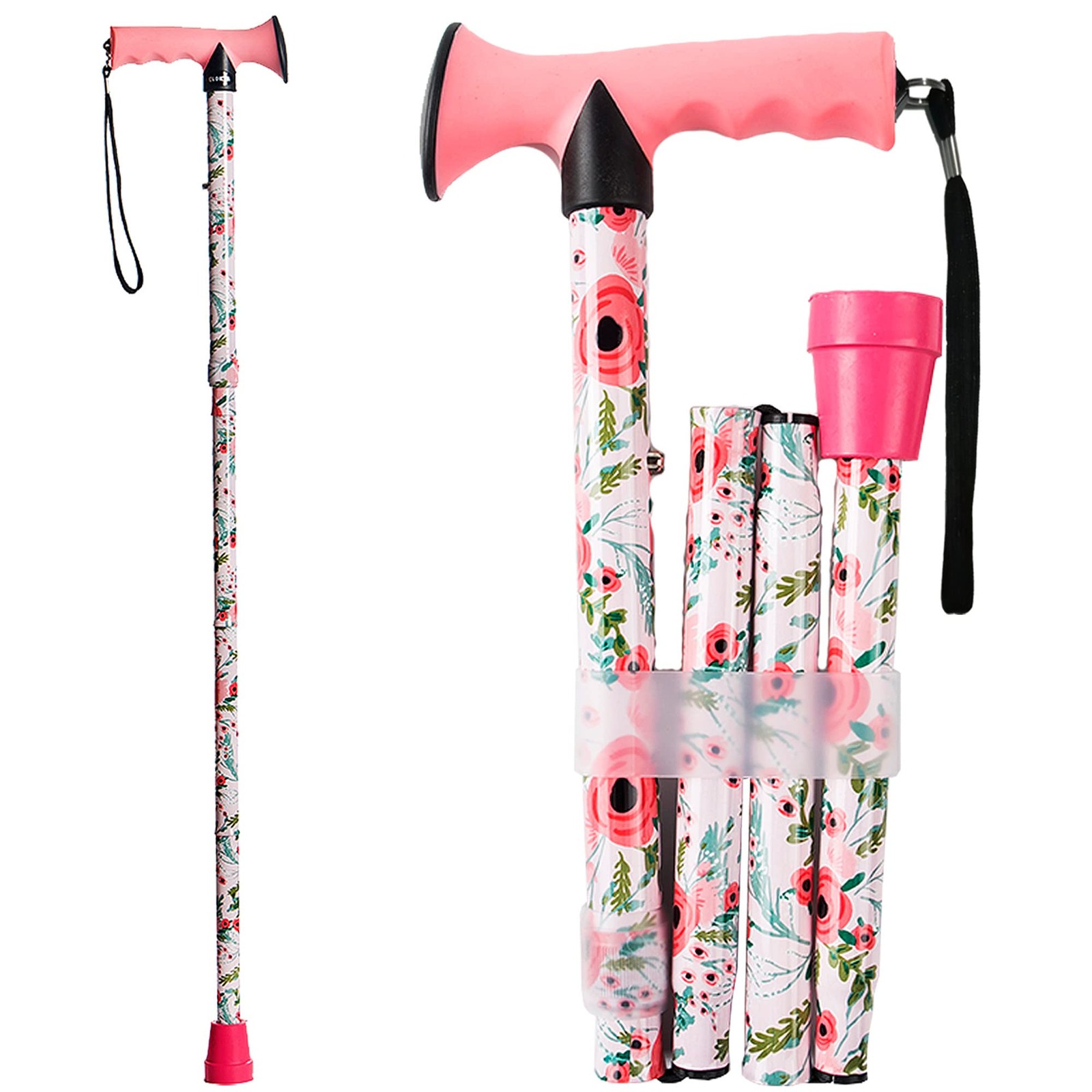 Walking Cane 5-Level Adjustable Height Aluminum - Lightweight Portable Folding
