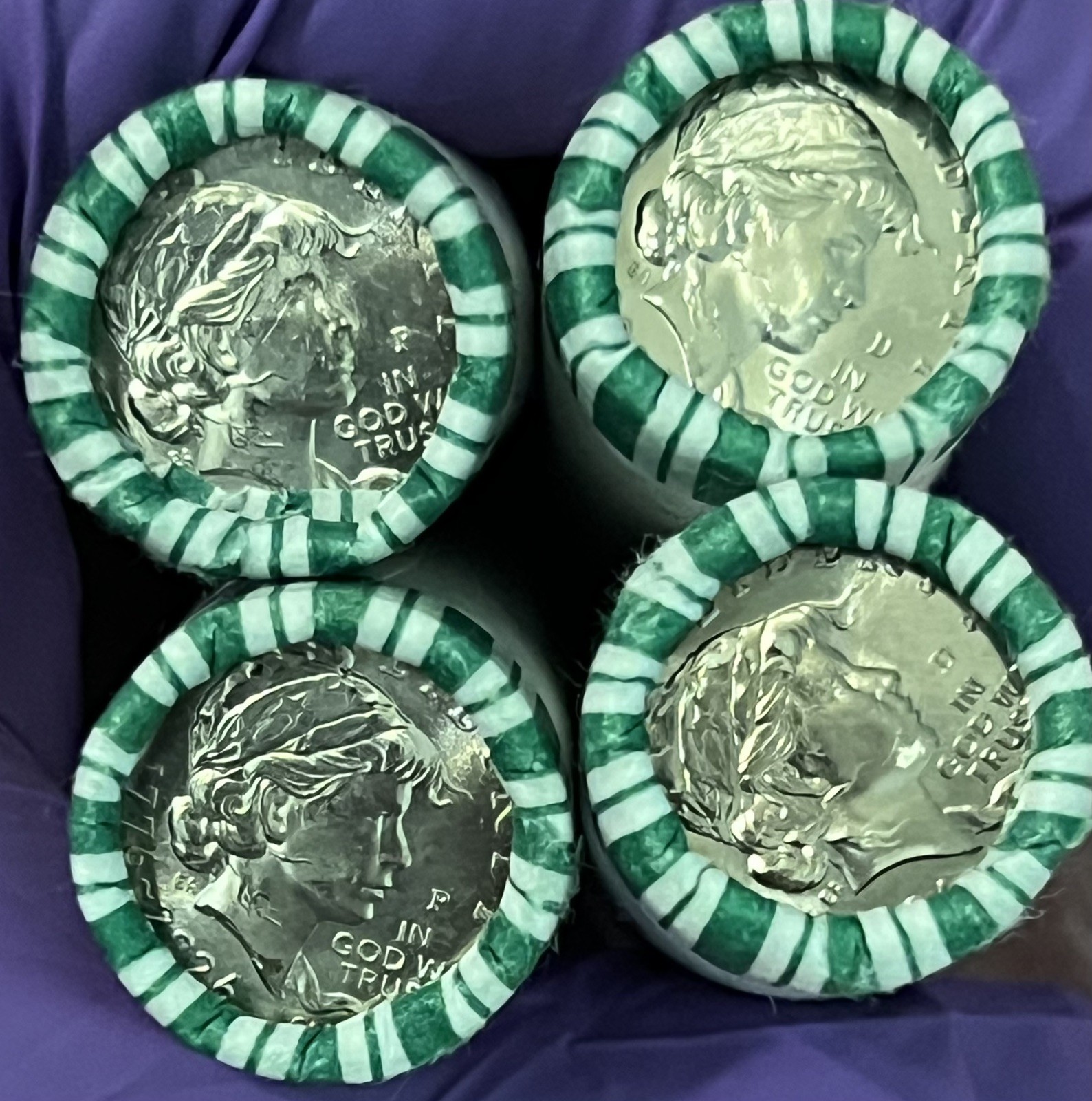 (4 total  Rolls) 1776-2026 (2 P&2 D) SemiQ Dimes 200 coins OBW Rolls fromFed Box
