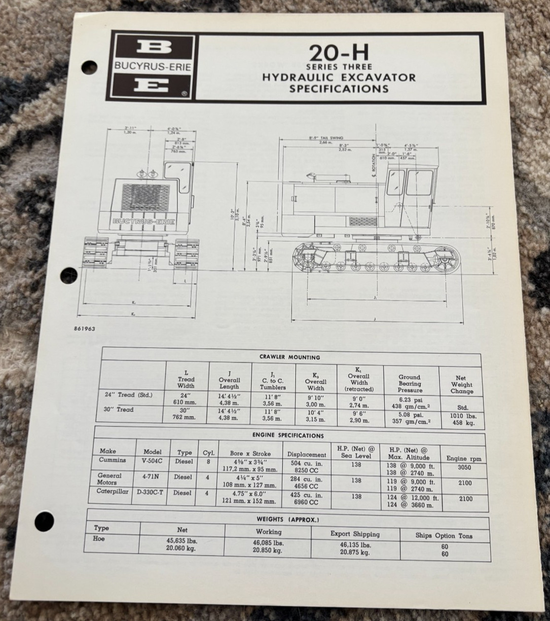 Bucyrus Erie 20-H Series 3 Hydraulic Excavator Specifications Brochure AMIL25