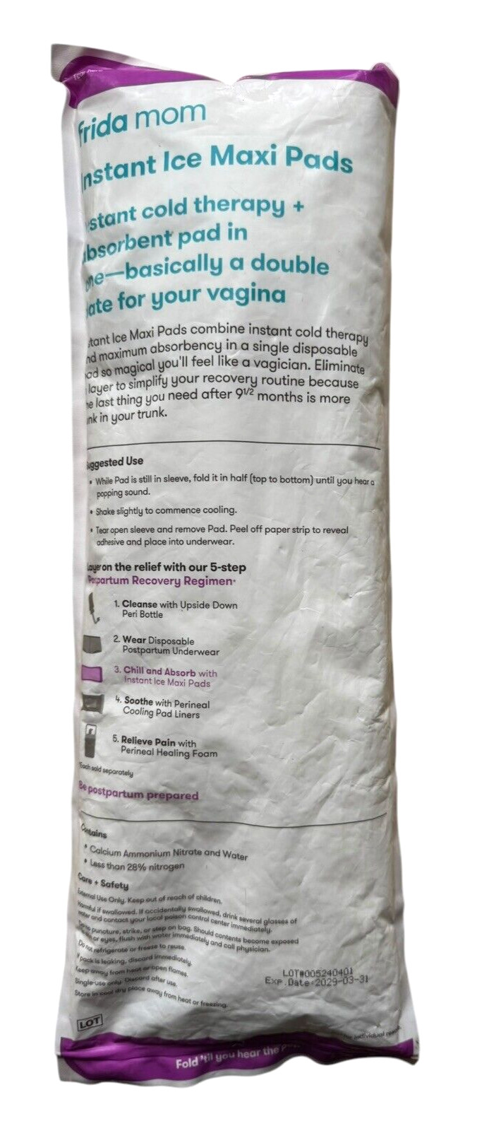 Frida Mom Instant Ice Cold Therapy Absorbent Maxi Pad - 1 Count - Ex: 3/29