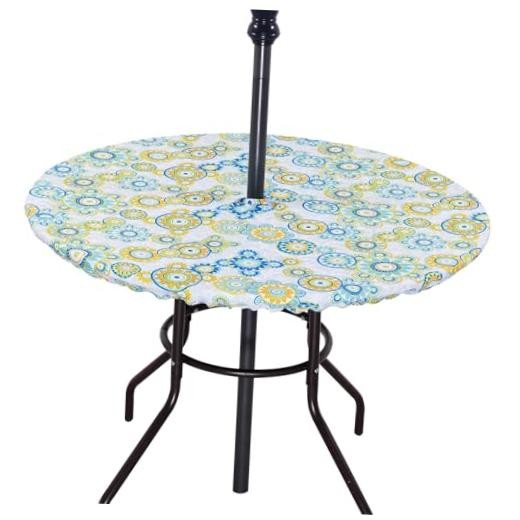 Fitted Round Outdoor Tablecloth, Polyester SpillProof Table 52" (Round) Floral