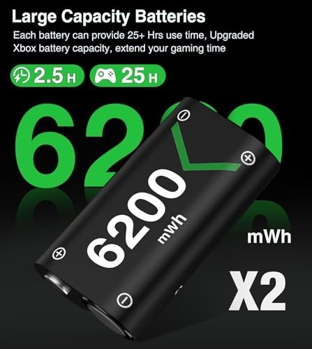 Xbox Controller Battery Pack 2x 6200mWh Rechargeable Fast Charging Charger