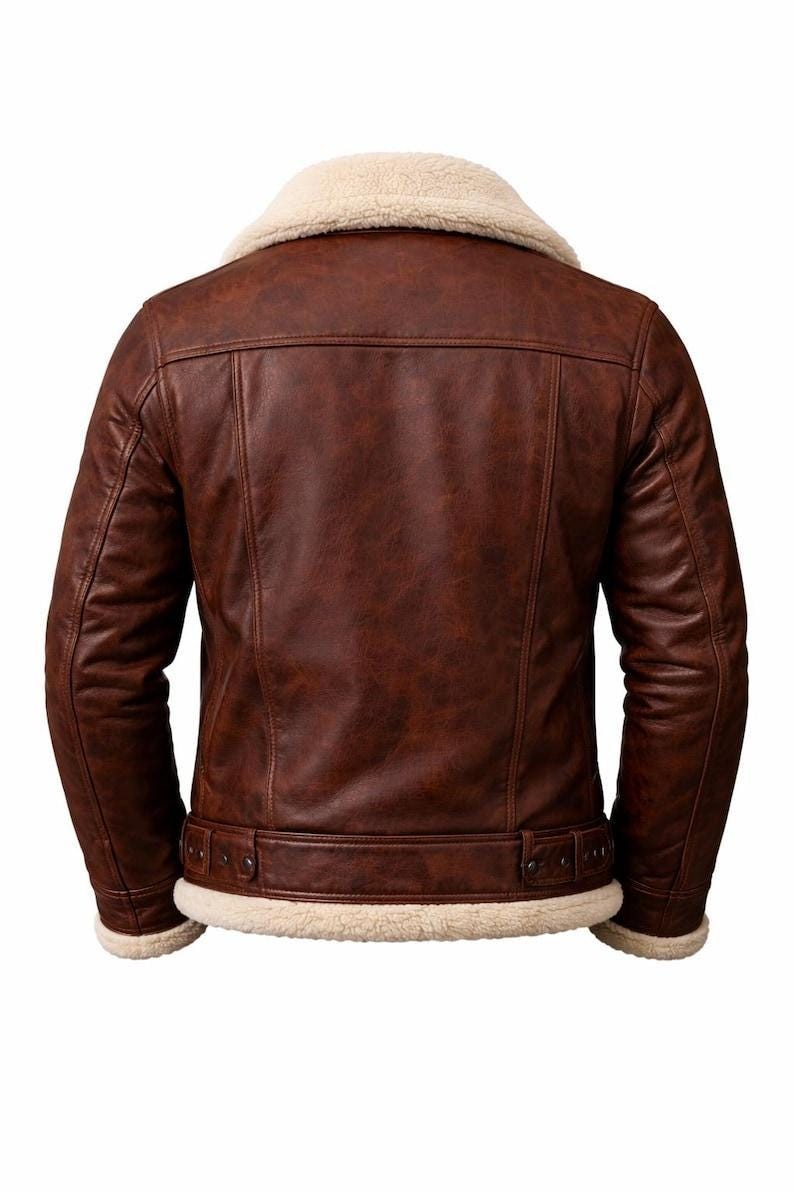 Men’s Handmade Fur Lined Shearling Leather Aviator Jacket for Winter