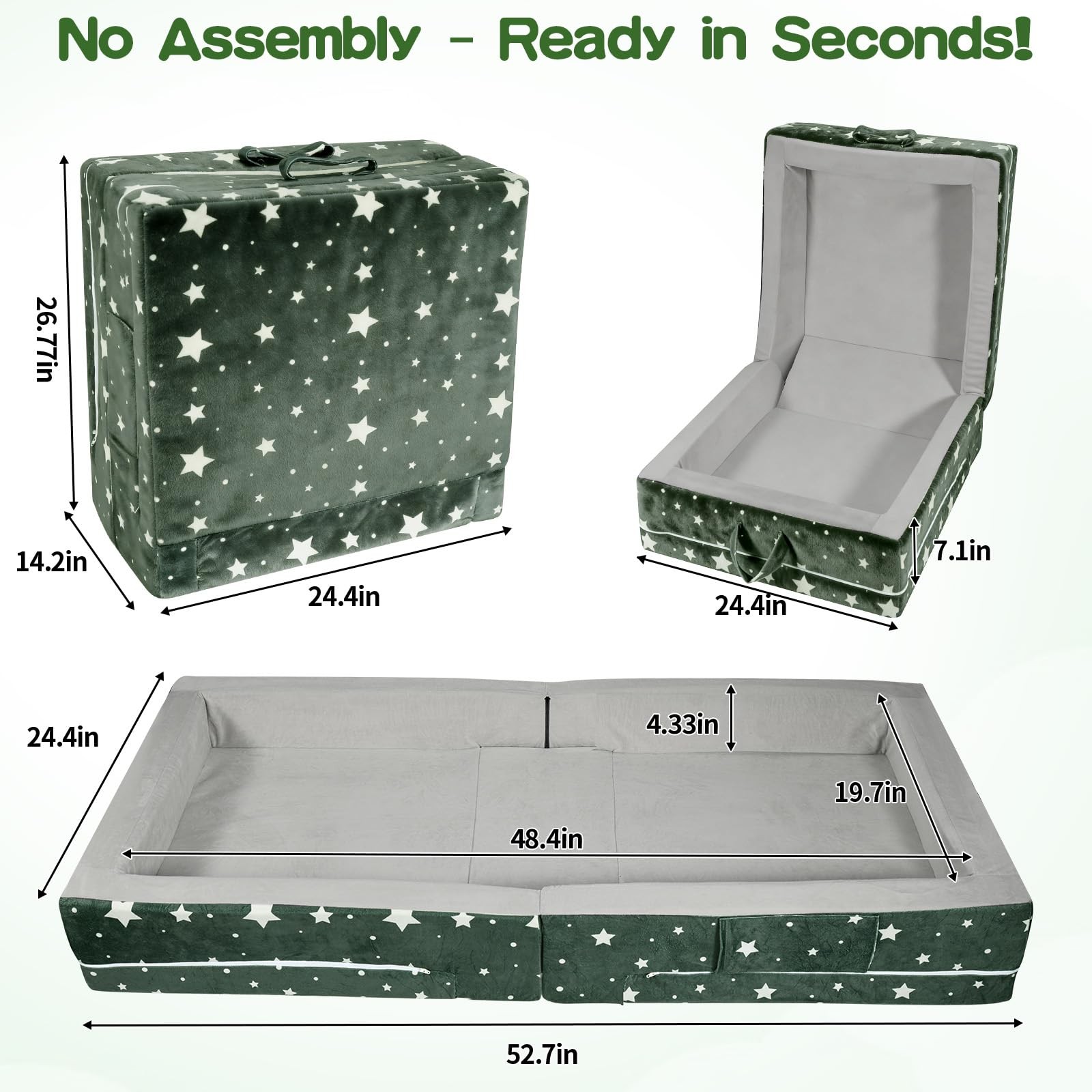 Portable Travel Bed – Foldable Floor Bed for Toddlers 3-6 with 3.54" Soft Foa...