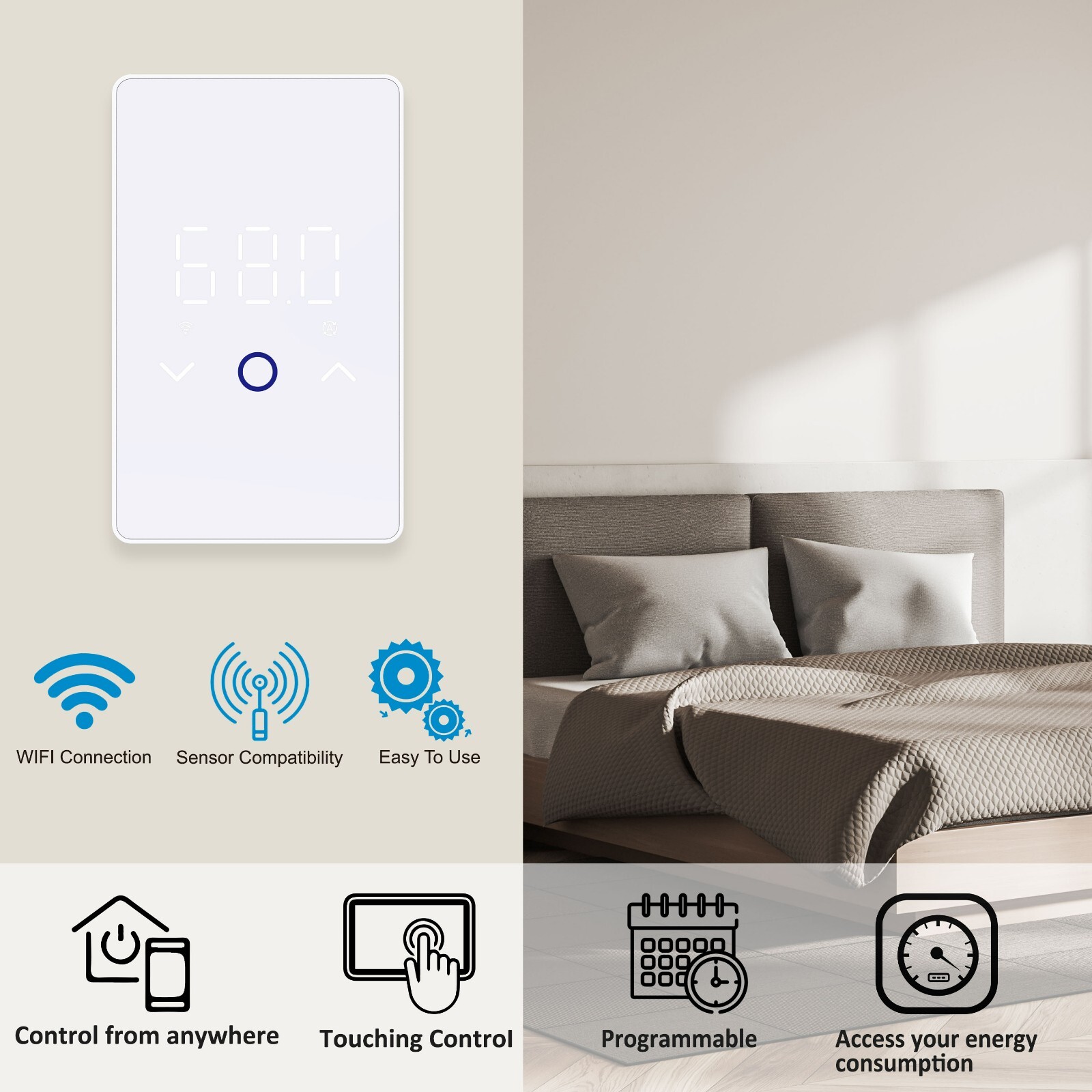 MAXKOSKO WiFi Touchscreen Programmable Thermostat for Electric Floor Warming
