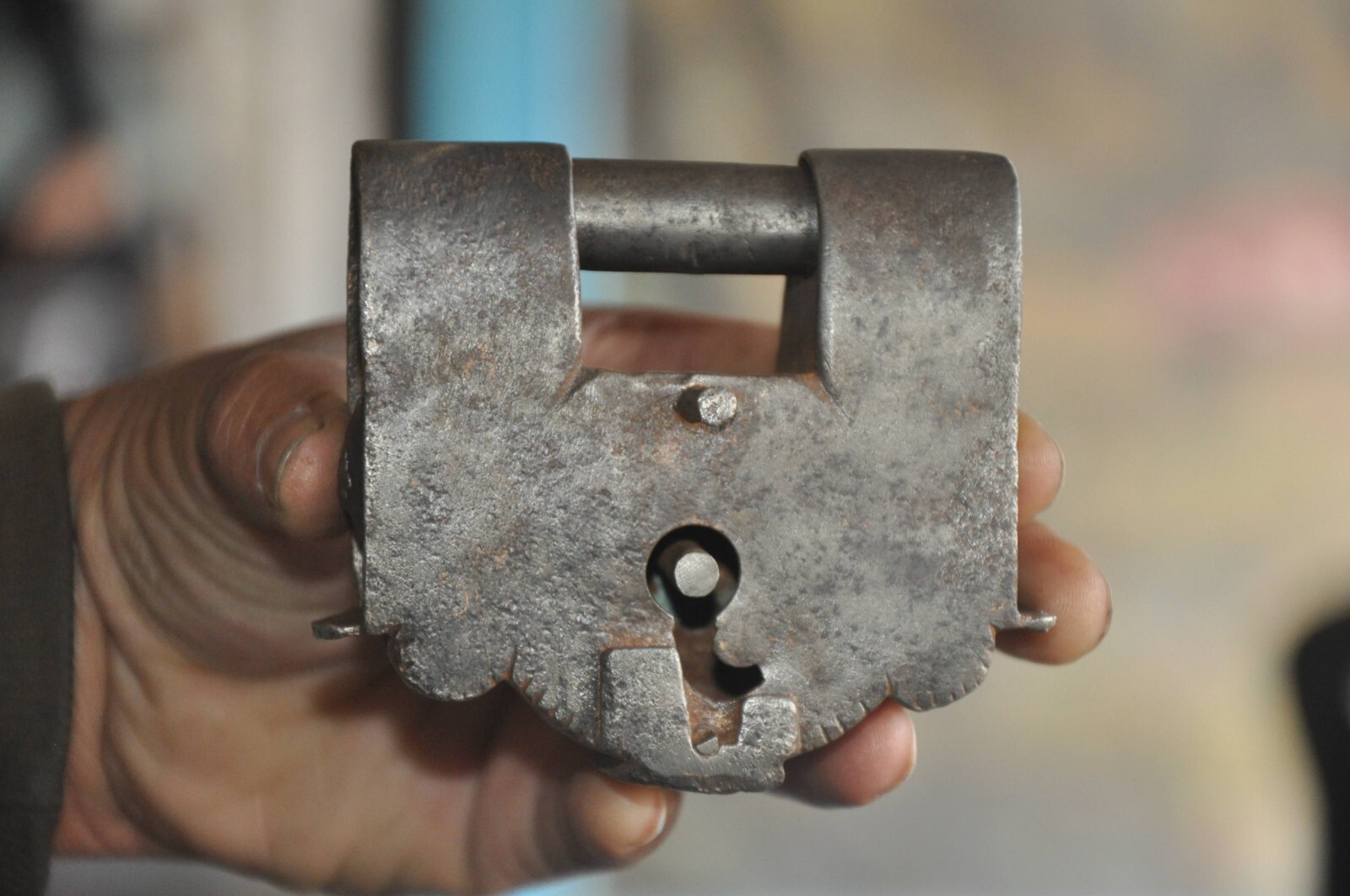 Vintage Iron Unique Typical Shape Handcrafted Solid Heavy Padlock