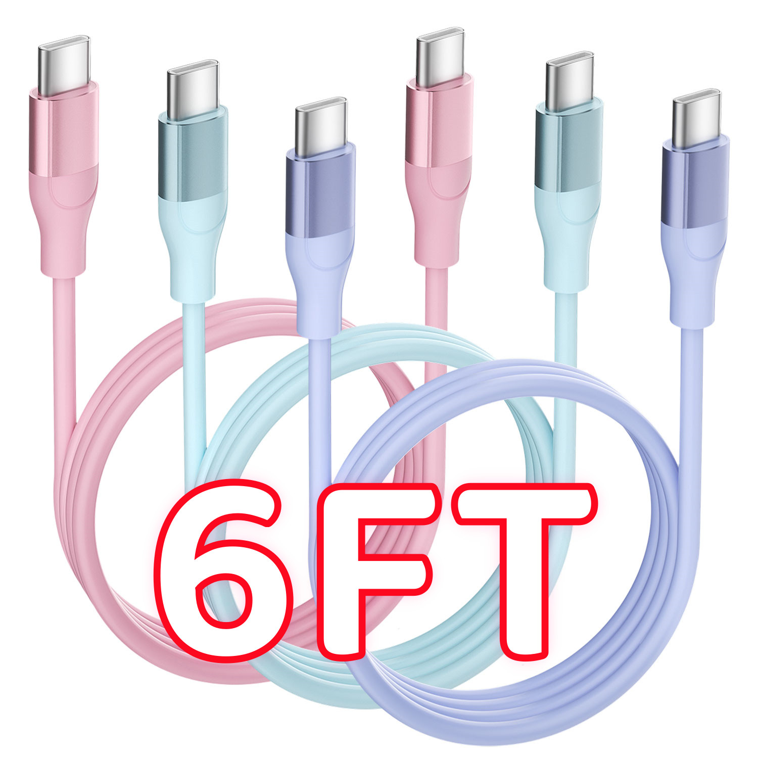 3 PACK USB C Type-C Fast Charging Data SYNC Charger Cable Cord6FT 2m, Lot