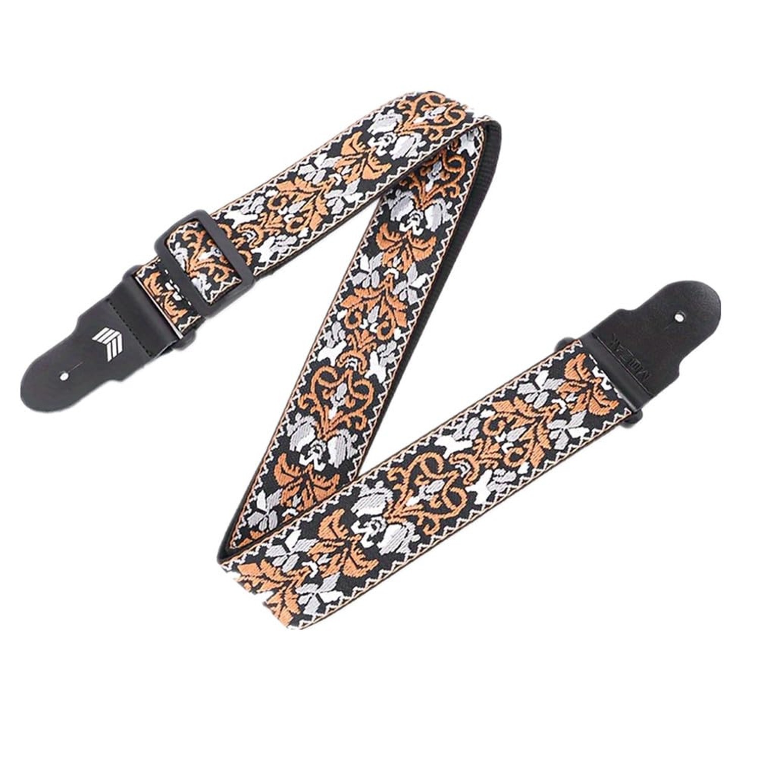 Guitar Strap Vintage Embroidered Cotton - Genuine Leather Ends for Acoustic &...
