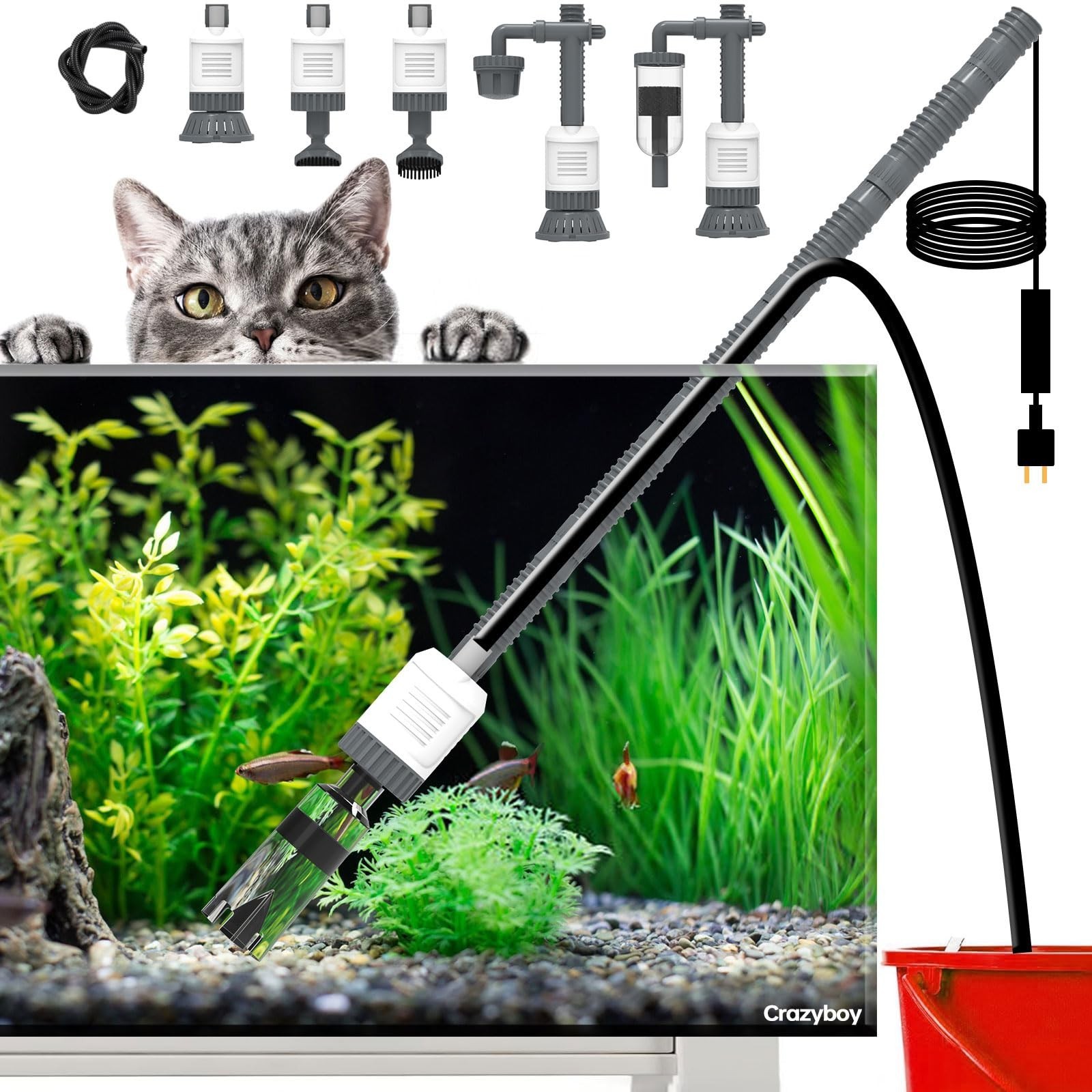 Crazyboy Fish Tank Vacuum - 6-in-1 Automatic Removable Vacuum Electric Tool Aqua