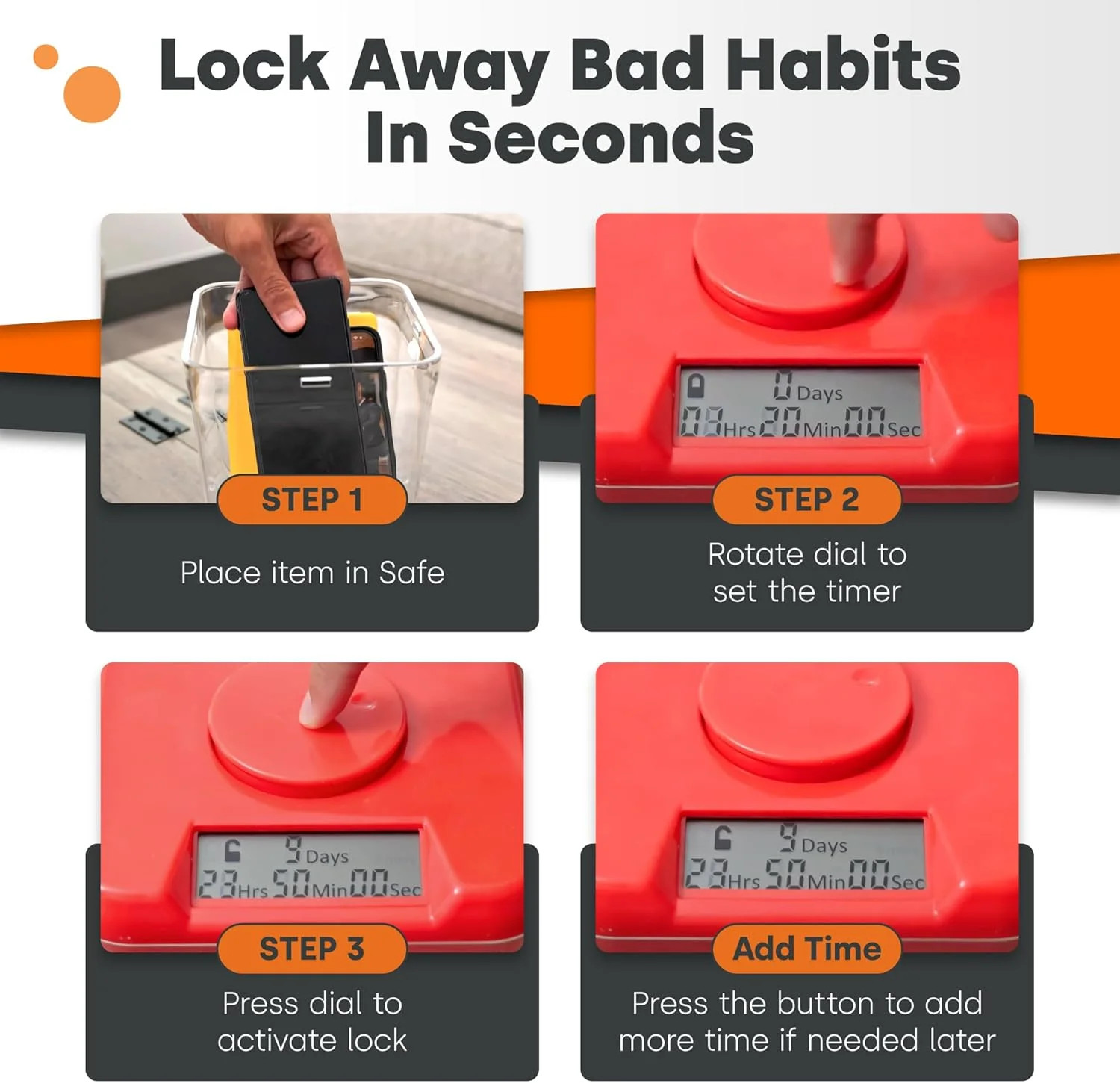 Kitchen Safe Time Lock Safe - Phone Safe Box with Timer, Timed Lock Box for Snac