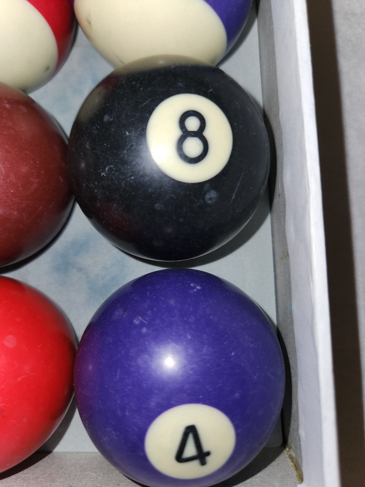 Billiards Lot of 19 Billards Balls, Pool Balls, Triangle, 9 Pieces of Cue Chalk