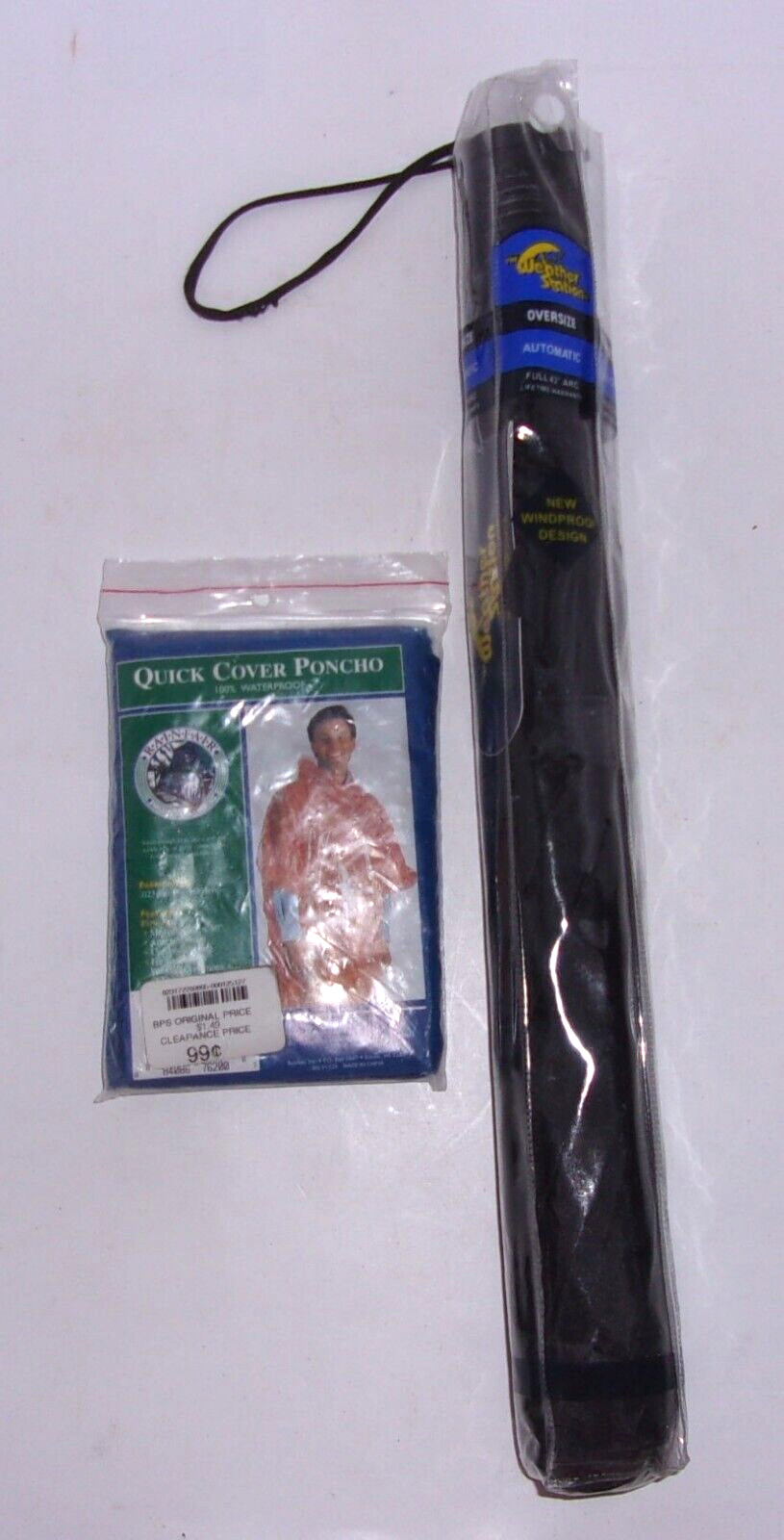 Black Weather Station Oversize Automatic Umbrella 42” Arc #1100 w/Rain Poncho