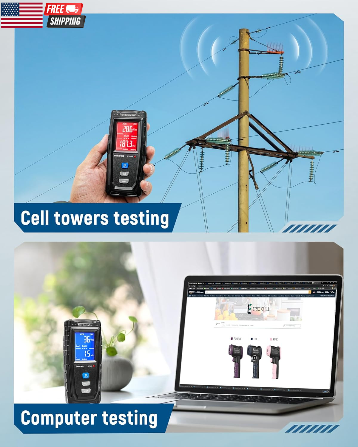 EMF Meter, Detects Electric and Magnetic Fields, Handheld Digital EMF Detector w