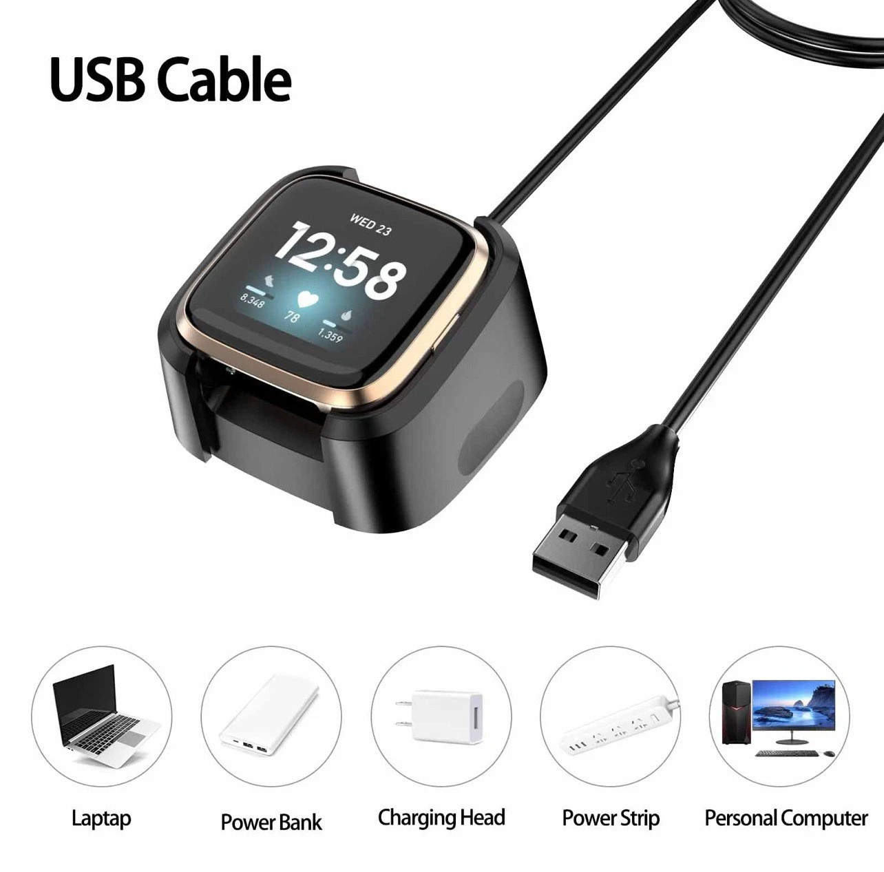 For Fitbit Versa 2 USB Charger Charging Power Dock Cradle Smart Watch