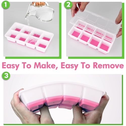 Large Ice Cube Trays with Lid, 2 Pack Stackable Silicone Ice Cube Molds for